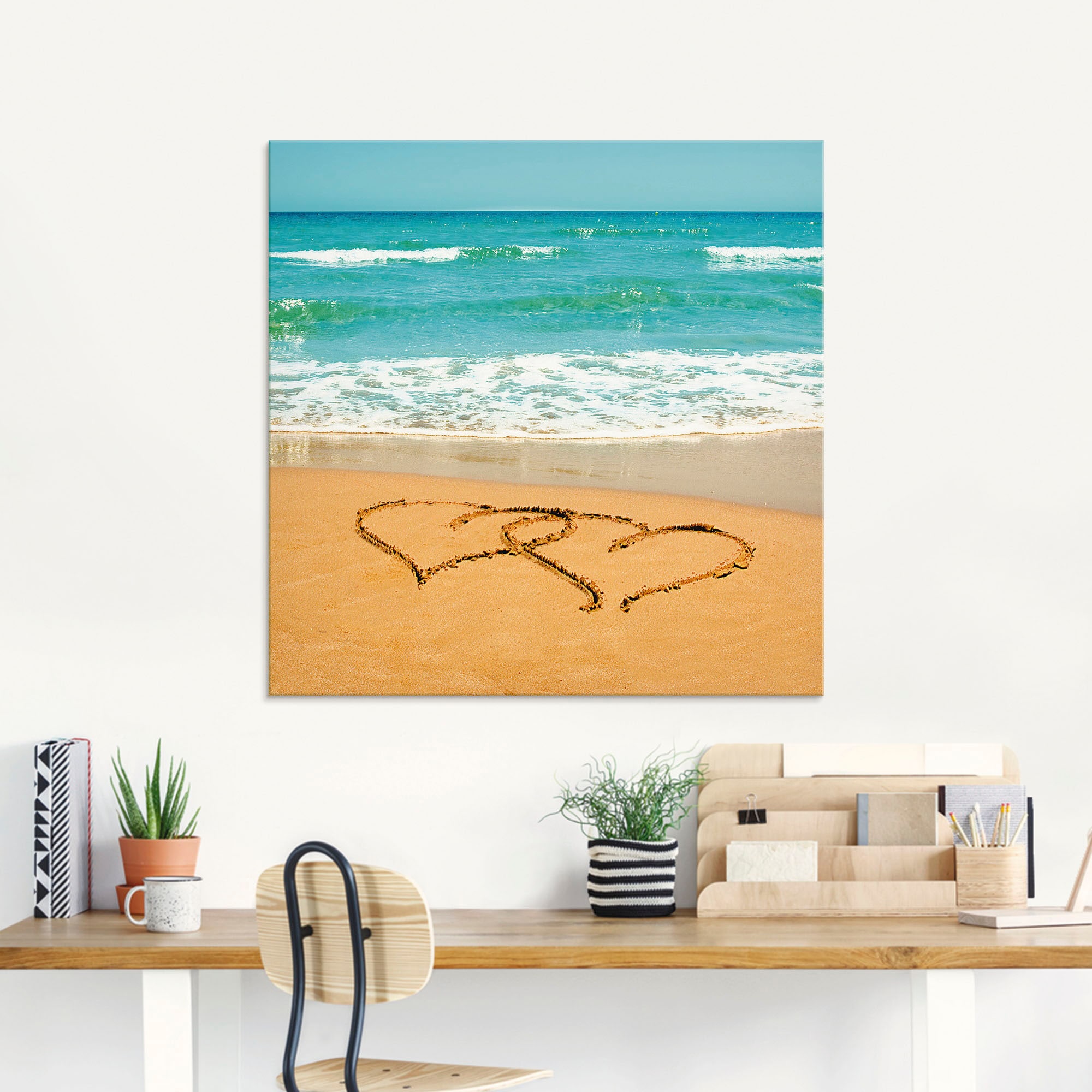 Artland Glasbild »Herzen im Sand«, Strand, (1 St.), in verschiedenen Größen