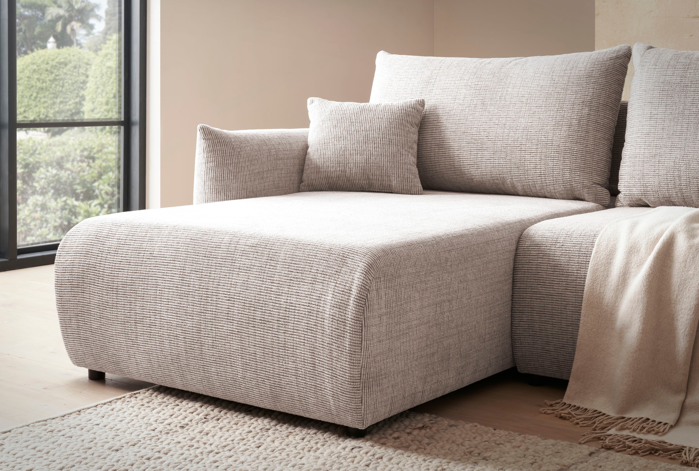 INOSIGN Ecksofa »MAVAS Schlafsofa mit Bettkasten, L-Form,«, ca.257/127cm (Liegefläche 212/145 cm), Cord, Chenille, Struktur