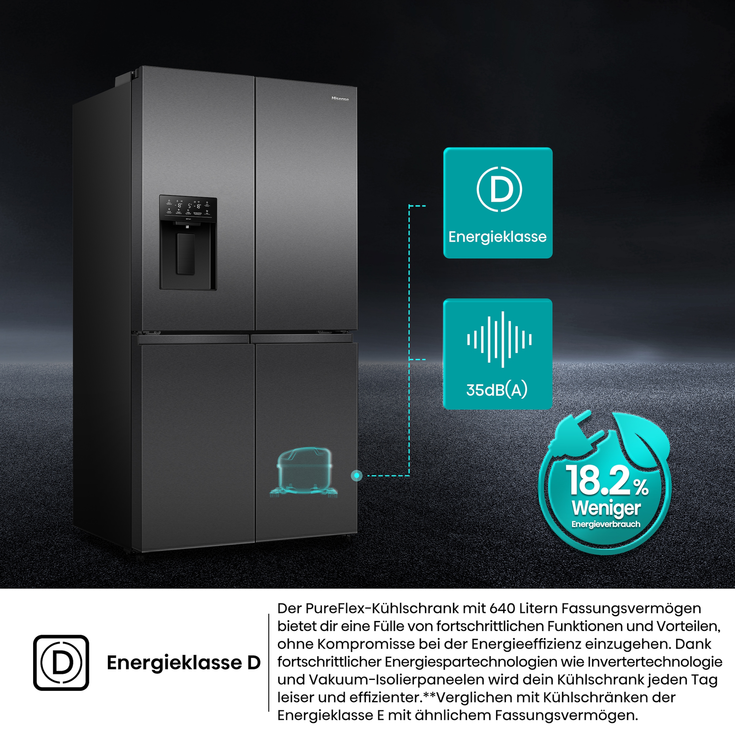 Hisense Multi Door »RQ5P640SYKD« 179 cm hoch 91 cm breit DualTech-Kühlsystem, MetalCooling, Wasser-/Eisspender