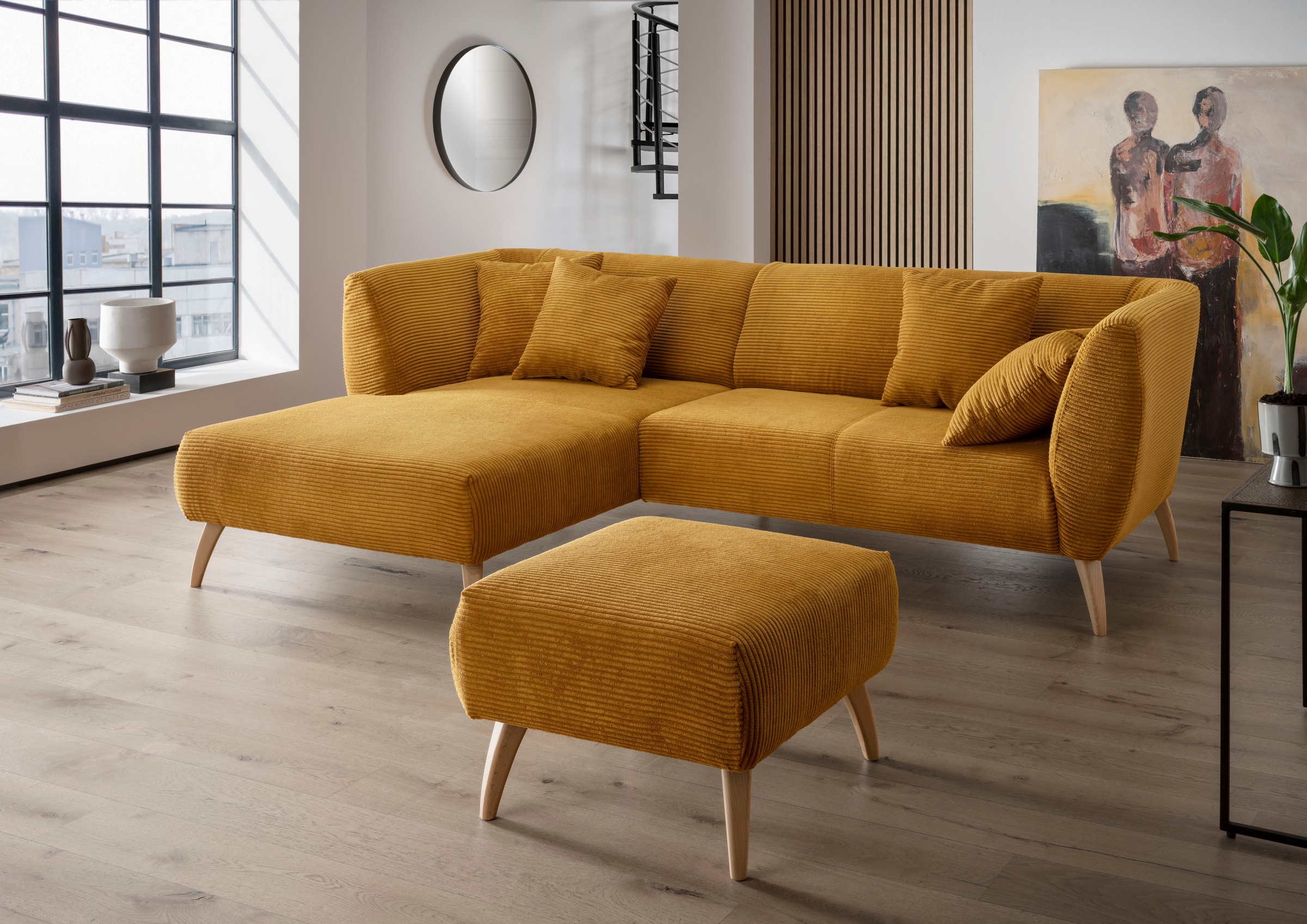 INOSIGN Ecksofa »Colori L-Form«, Holzfußfarbe wählbar, inkl. 4x Zierkissen günstig online kaufen