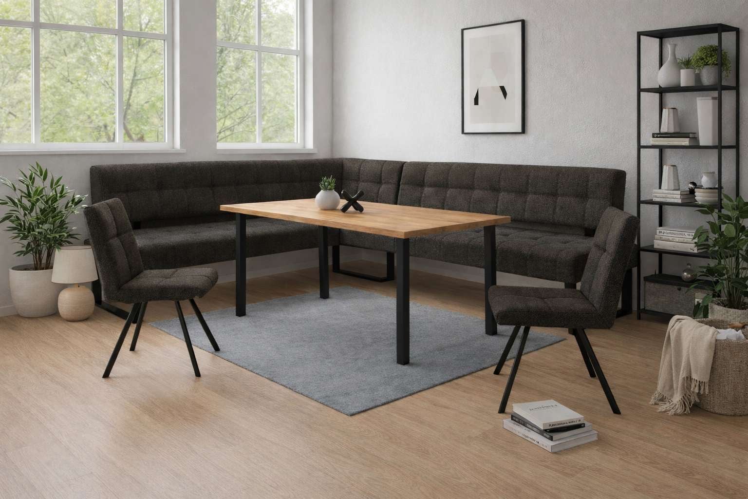 Home affaire Eckbankgruppe »Mia Essecke, Sitzgruppe, Eckbankgruppe, Küchenbankgruppe« Set, 4er, 4 tlg. Eckbank mit Wellenfederung; Tisch in Eiche massiv