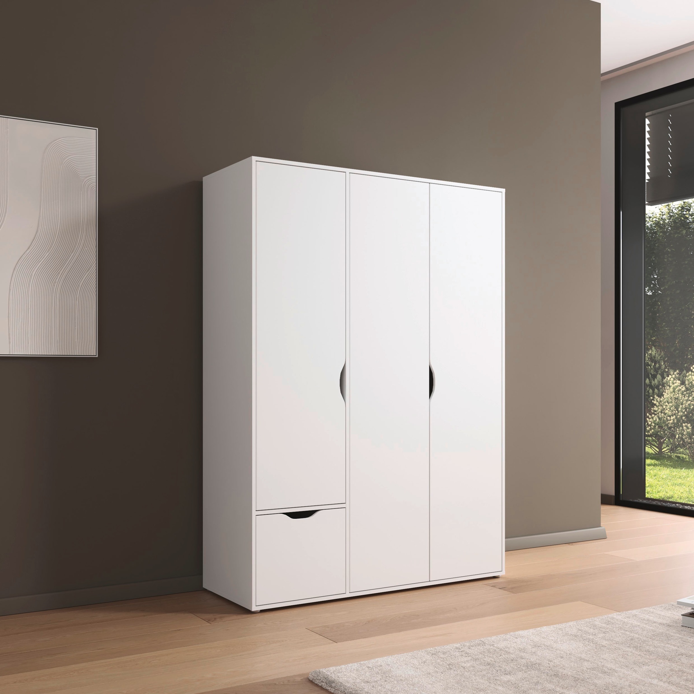 rauch Drehtürenschrank »Kleiderschrank Schrank Garderobe Wäscheschrank NARAI mit Schubladen«, (in 3 verschiedenen Ausstattungen BASIC/CLASSIC/PREMIUM), Griffausfräsungen für eine grifflose Optik TOPSELLER MADE IN GERMANY