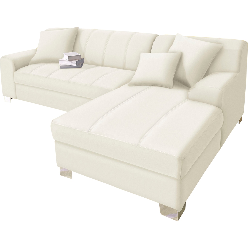 INOSIGN Ecksofa »Turah incl. Zierkissen, moderne Steppung, auch in Leder«, wahlweise mit Bettfunktion, Schlafsofa, B/T/H: 239/152/75 cm, L-Form