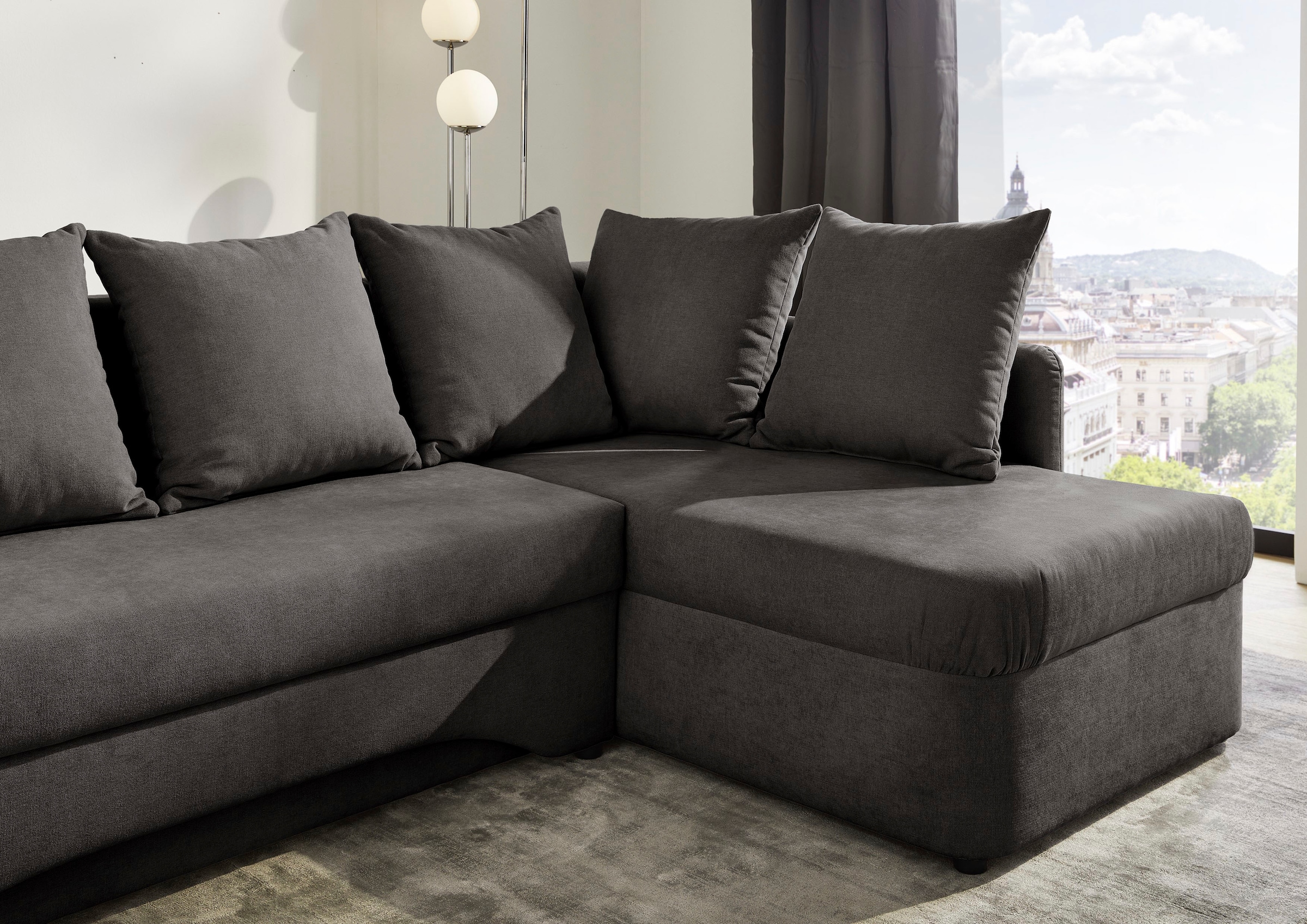 Jockenhöfer Gruppe Ecksofa »Nivaris, L-Form, inklusive Gästebettfunktion«, Stauraum/Bettkasten, 2 Rückenkissen und 2 Armlehnkissen