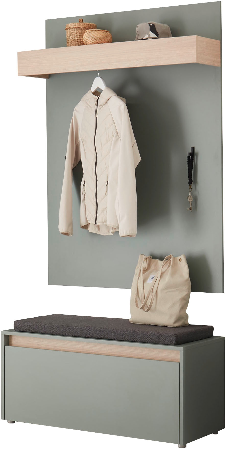 INOSIGN Garderoben-Set »GIRON/CiTY, moderne Garderobe, Komplettset mit viel Stauraum«, (Komplett-Set, 2 St.), enthält Garderobenpaneel & Schuhbank inkl. Sitzkissen, 100 cm breit