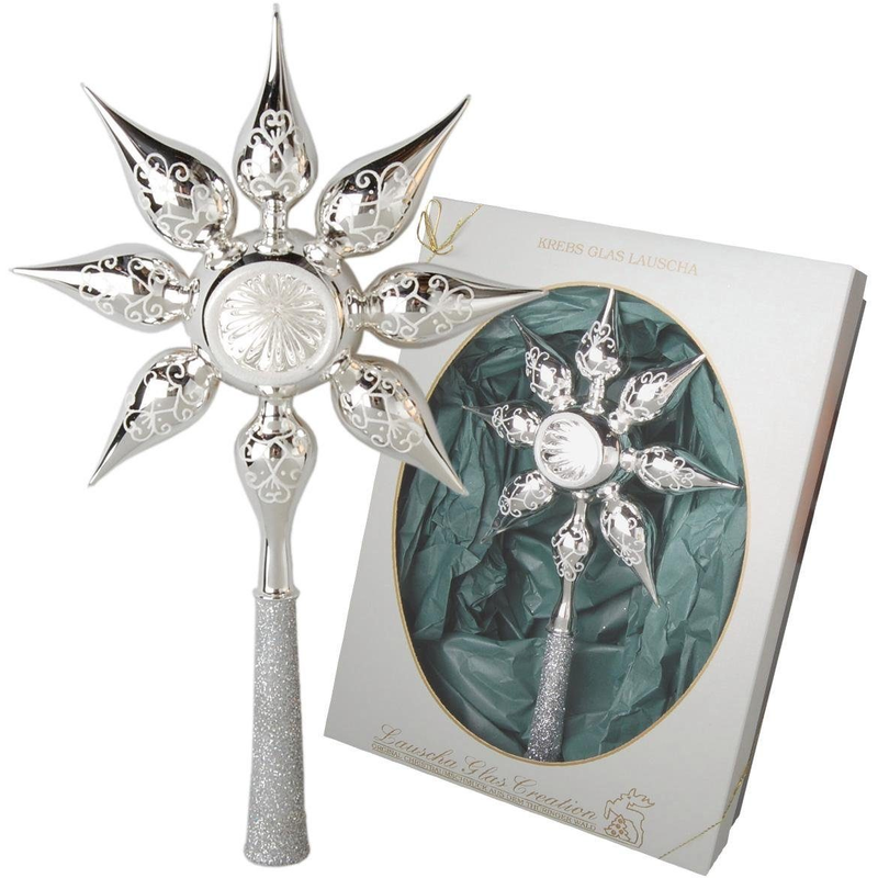 KREBS GLAS LAUSCHA Christbaumspitze »Stern mit Reflex, Weihnachtsdeko, Christbaumschmuck« mundgeblasen, silberfarben silberfarben
