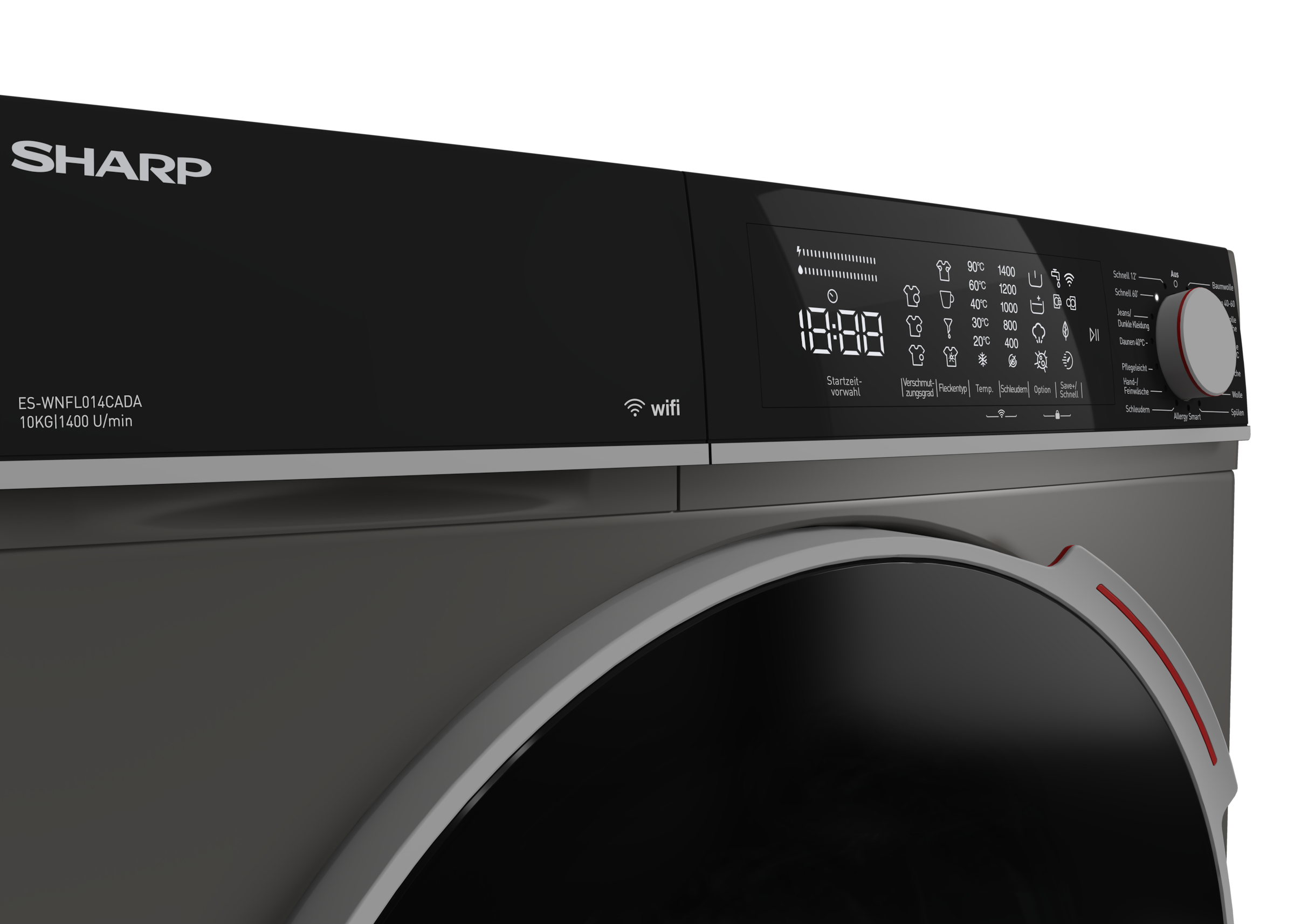 Sharp Waschmaschine High Class »ES-WNFL014CADA-DE«, 10 kg, 1400 U/min, 10kg / +WIFI / A-20% / Fulltouch/Steam/Espr.Grey
