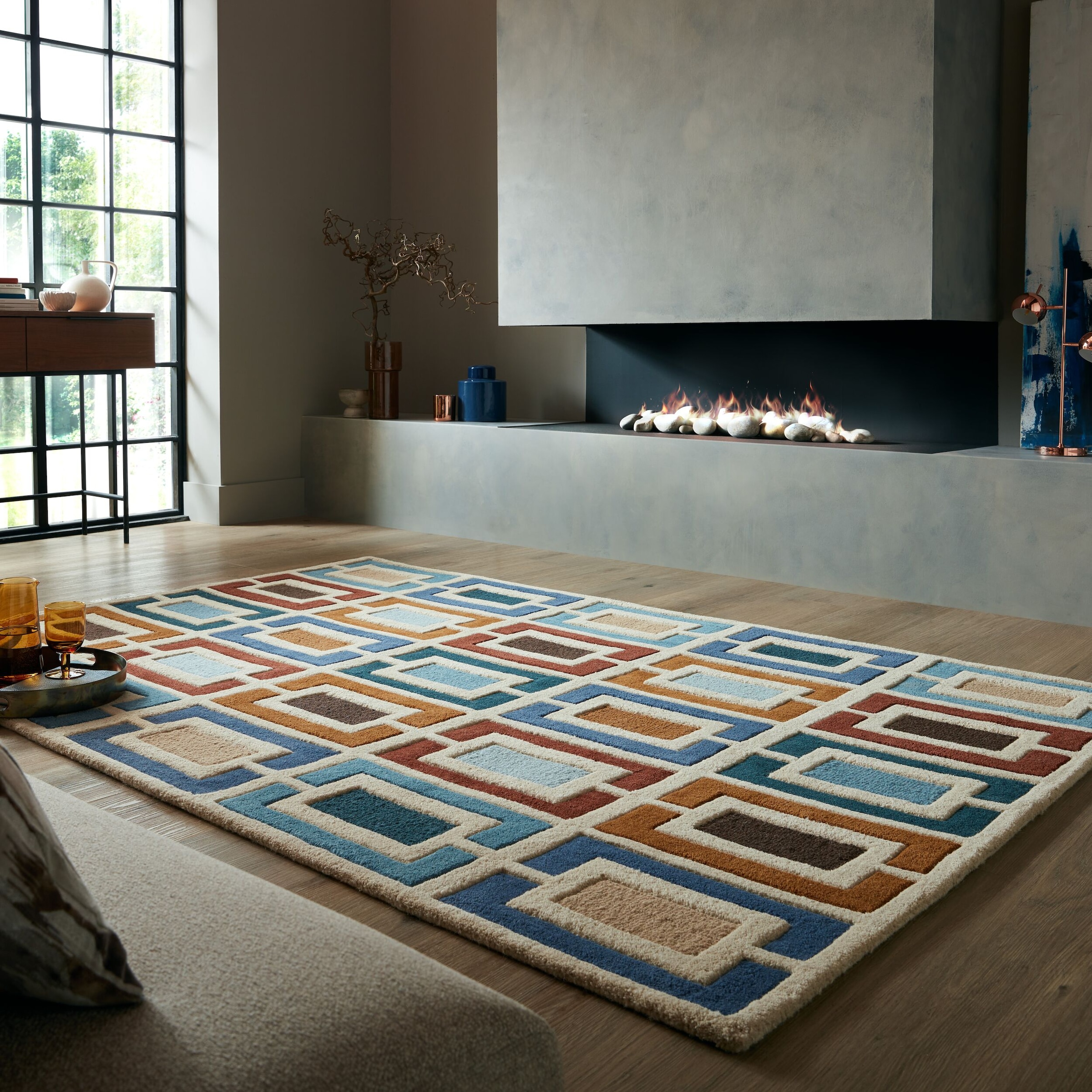 FLAIR RUGS Wollteppich »Retro Blocks mit Hoch-Tief-Effekt« rechteckig 10 mm günstig online kaufen