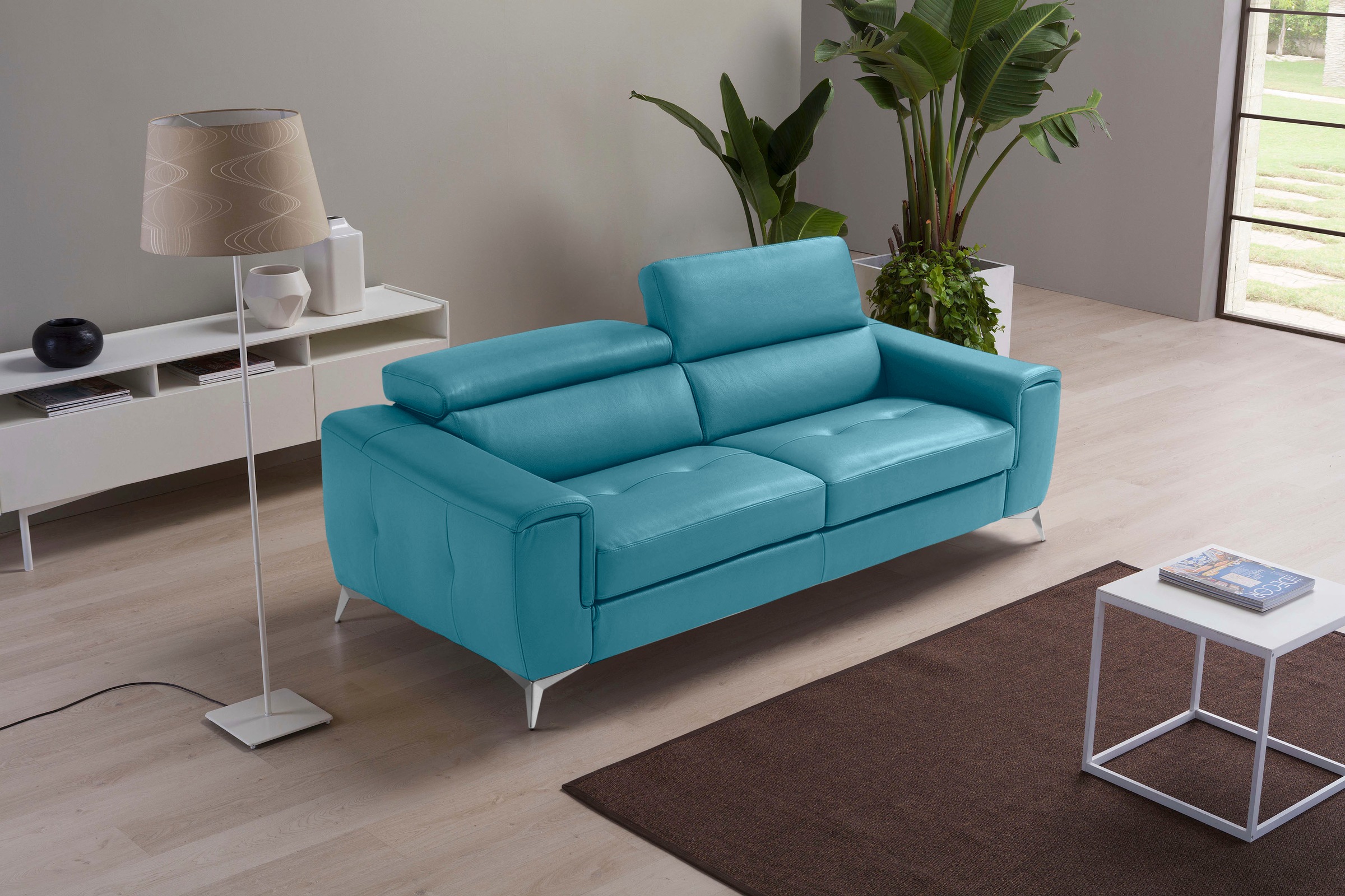 Egoitaliano 2,5-Sitzer »Francine, Designsofa, Loungesofa, Breite 213 cm, Fußfarbe chrom«, Designfuß, Leder BULL, türkis