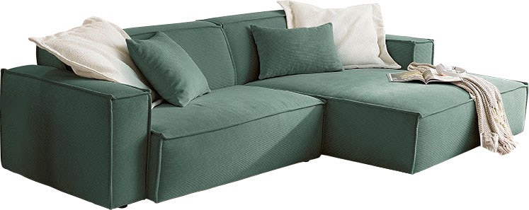 3C Candy Ecksofa »Matteo in elegant, kubischer Formensprache, bequem, L-Form«, mit auffälliger Kedernaht, Feincord-Bezug, Lounge-Charakter