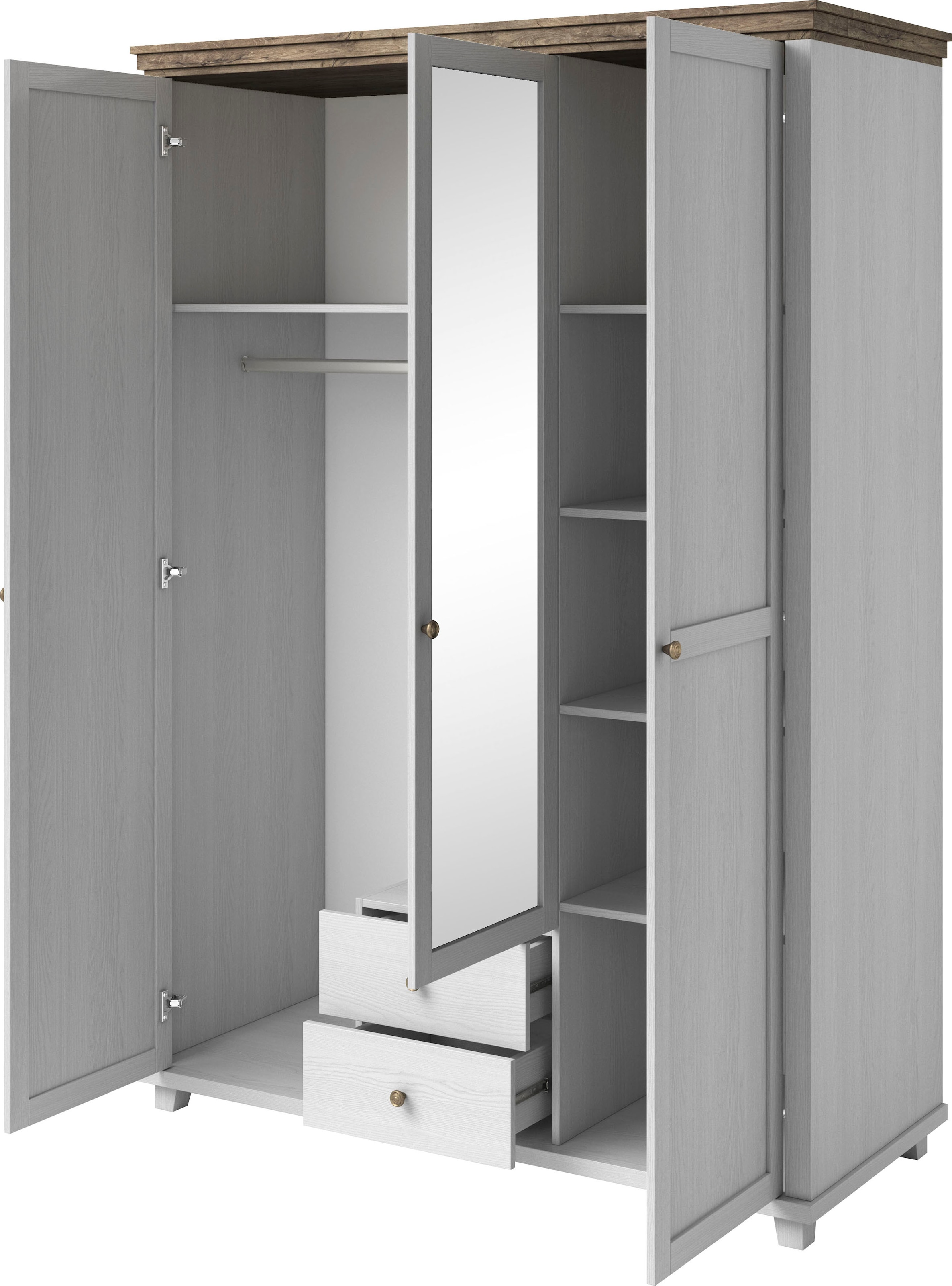 Home affaire Drehtürenschrank »Evora, Landhausschrank in 3 verschieden Größen, Türen mit Soft- Close«, Kleiderschrank mit Spiegel, aus FSC®-zertifiziertem Holzwerkstoff
