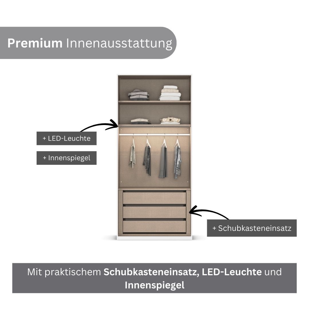 LeGer Home by Lena Gercke Kleiderschrank »Schrank Garderobe Ankleide Schlafzimmer Flur SERINA Eyecatcher«, (in 3 verschiedenen Ausstattungen BASIC/CLASSIC/PREMIUM), in 6 Breiten (101 - 401 cm) mit Front Glas oder Dekor MADE IN GERMANY
