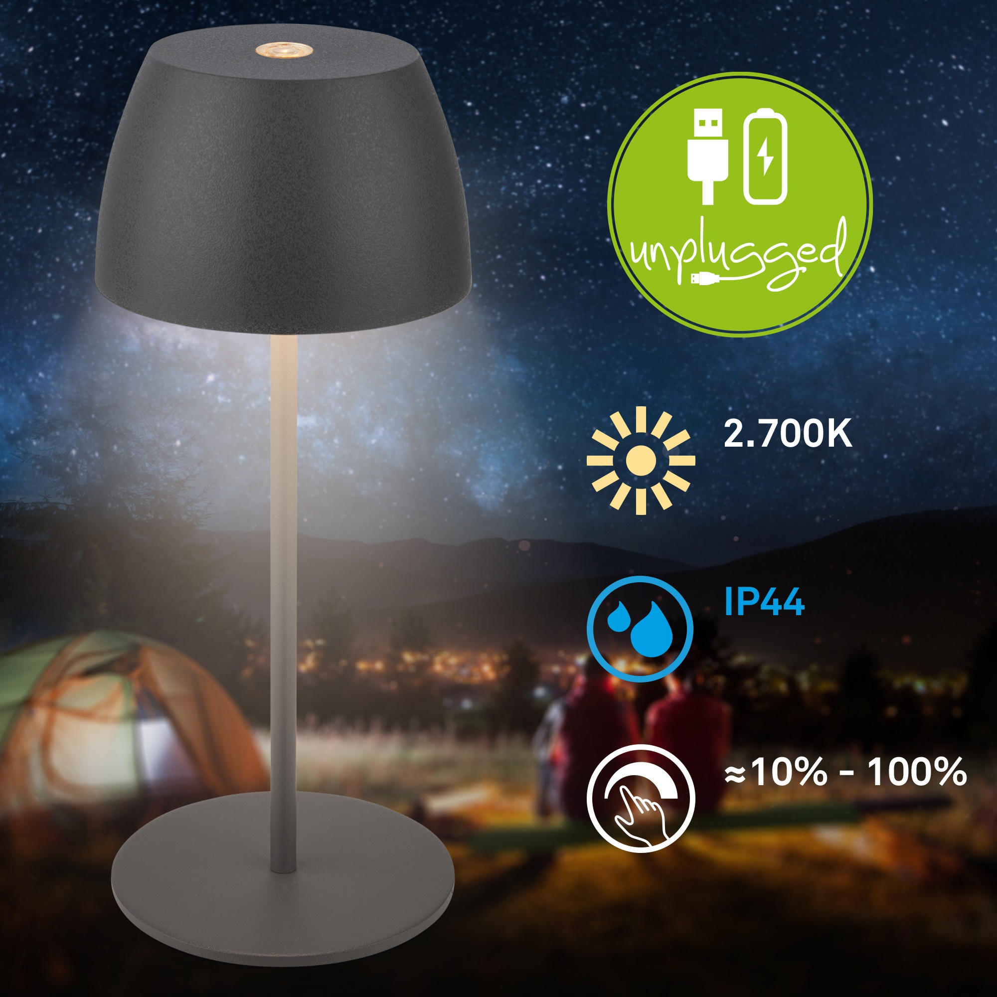 Briloner Leuchten Tischleuchte »2er Set LED Tischlampe kabellos, weiß«, 2er Set Tischlampe kabellos 20 x 8 cm Anthrazit 2,5W