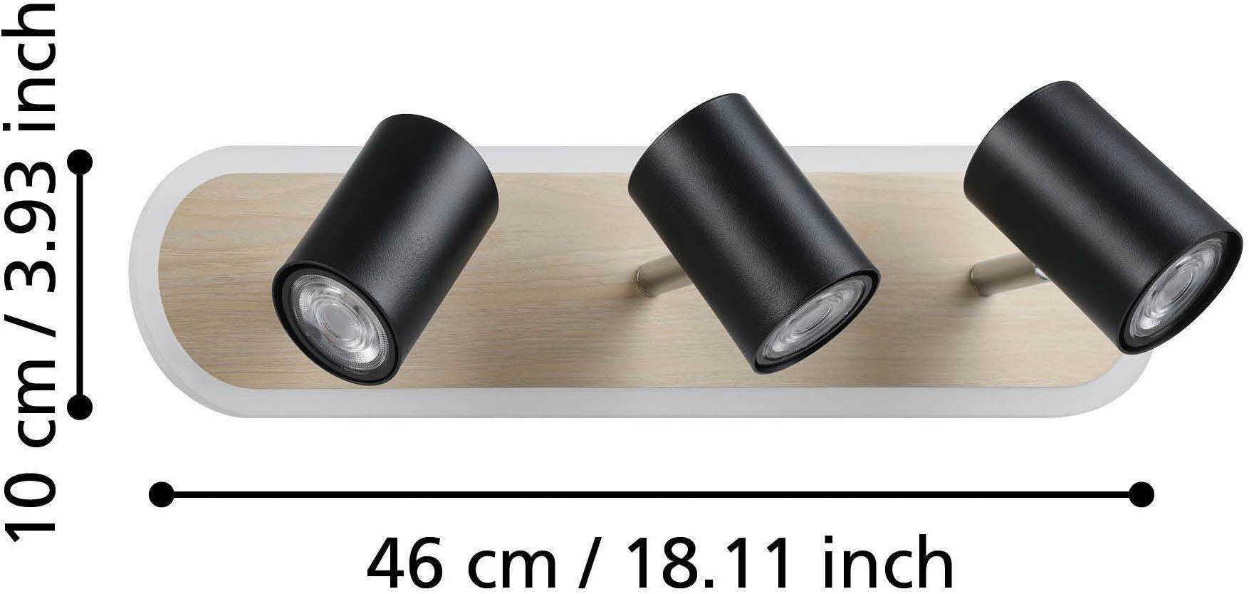 EGLO Deckenleuchte »Rimbocchi Deckenlampe, Metall und Holz-Optik, Spotbalken schwenkbar« LED-Modul 1 Stk. Warmweiß Spot - L46 x B10 x H15 cm - schwarz, braun - 20W inkl.