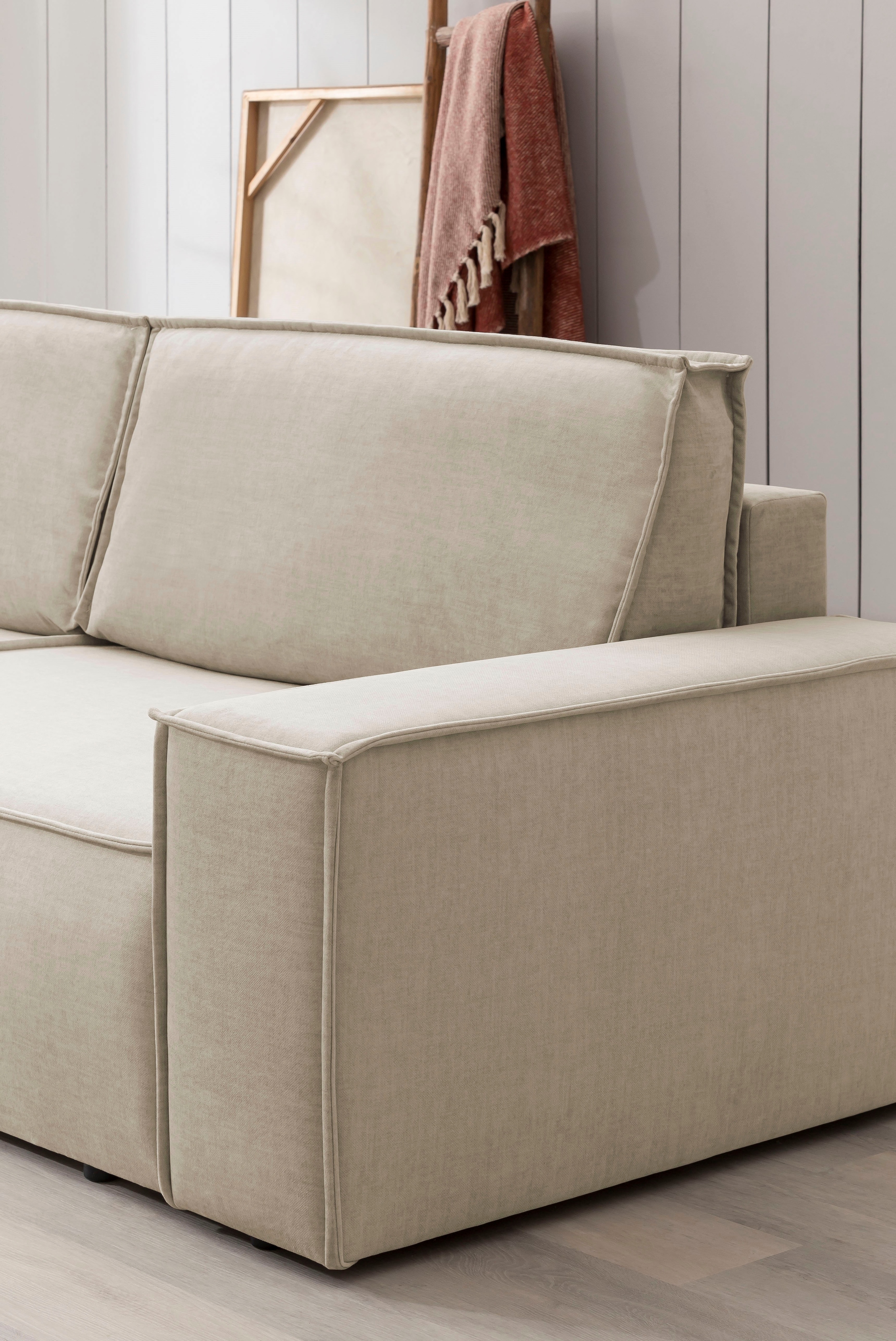Home affaire Ecksofa SHERWOOD Schlafsofa 267 cm, L-Form, Schlaffunktion mit Bettkasten (210x136 cm), Cord, Vintage, Samtvelours