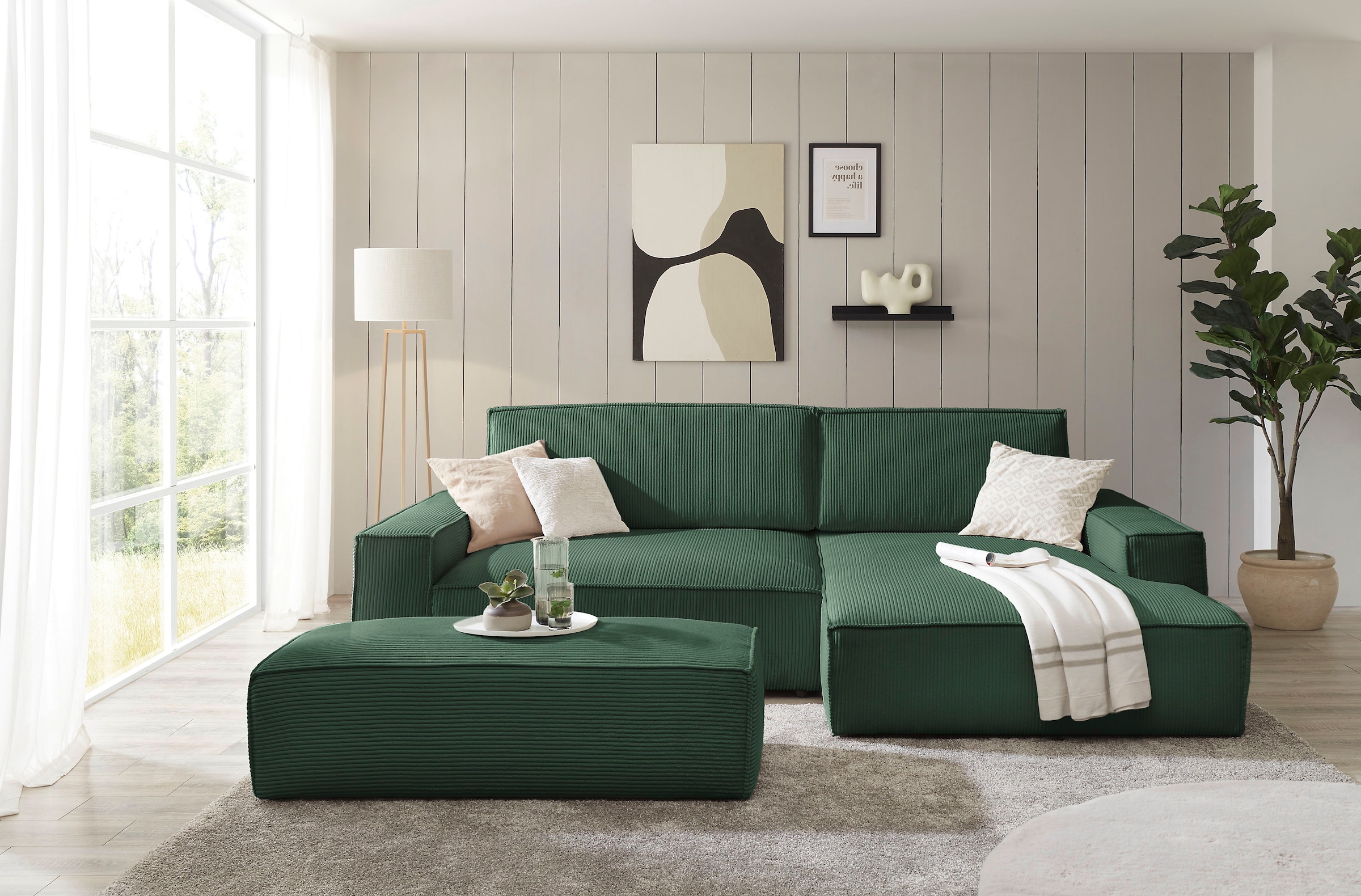 Home affaire Polsterecke »NEU: SHERWOOD XXL tief, L-Form mit Schlaffunktion, Big-Sofa mit Hocker«, (Set, 2 St.), stellbar zum Schlafsofa (Krokodilverbinder), Cord, Leinenoptik