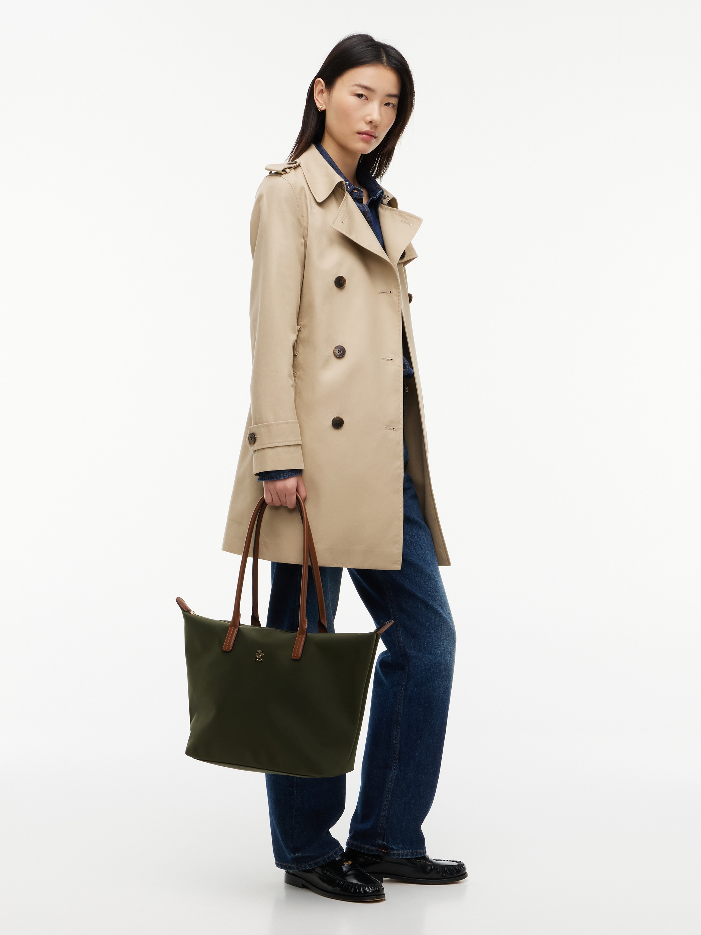 Tommy Hilfiger Tragetasche »POPETTE TOTE« Damen Handtasche, Schultertasche mit kontrastfarbigen Henkeln