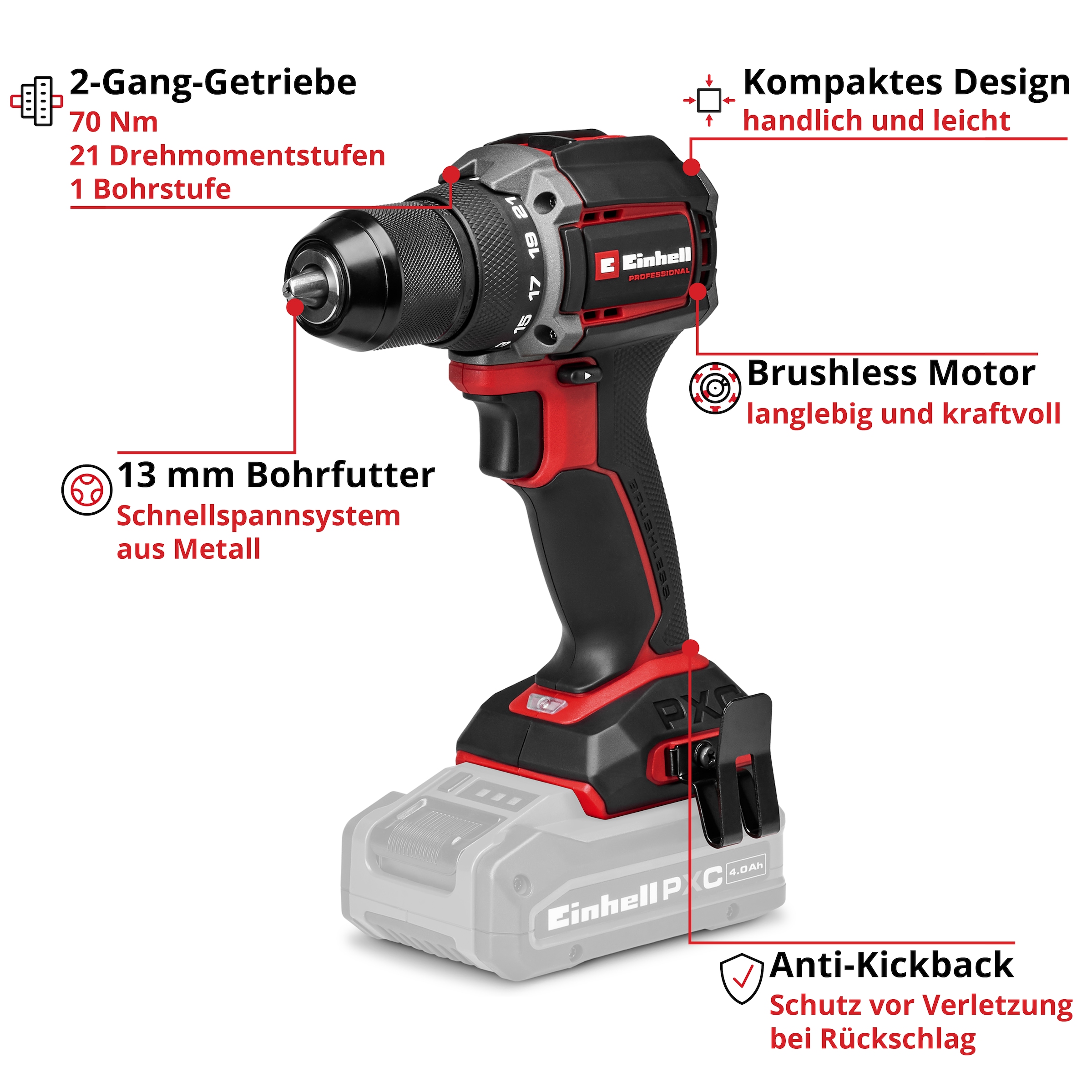 Einhell Akku-Bohrschrauber »Professional TP-CD 18/70-C Li BL - Solo« ohne Akku und Ladegerät