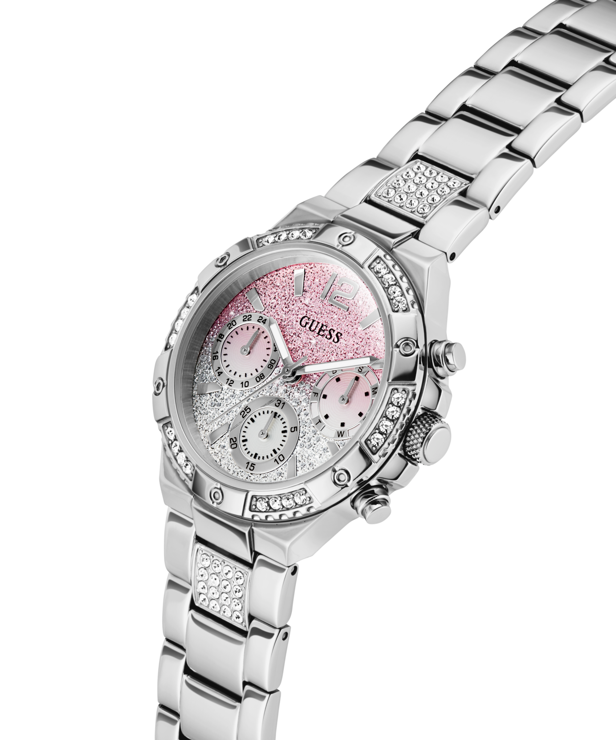 Guess Multifunktionsuhr »HARLOW«, Quarzuhr, Armbanduhr, Damenuhr, Edelstahlarmband, Datum