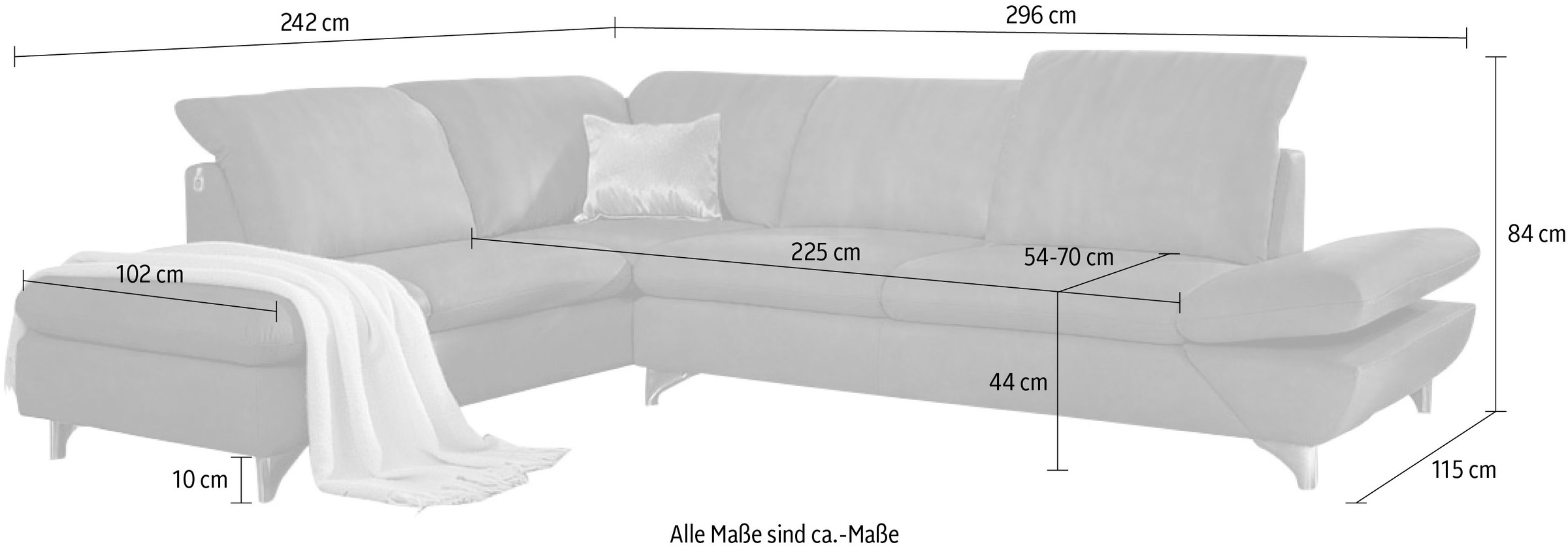 W.SCHILLIG Ecksofa »taoo, elegant und zeitlos, bequem, L-Form«, mit Sitziefenverstellung & Kopfteilverstellung