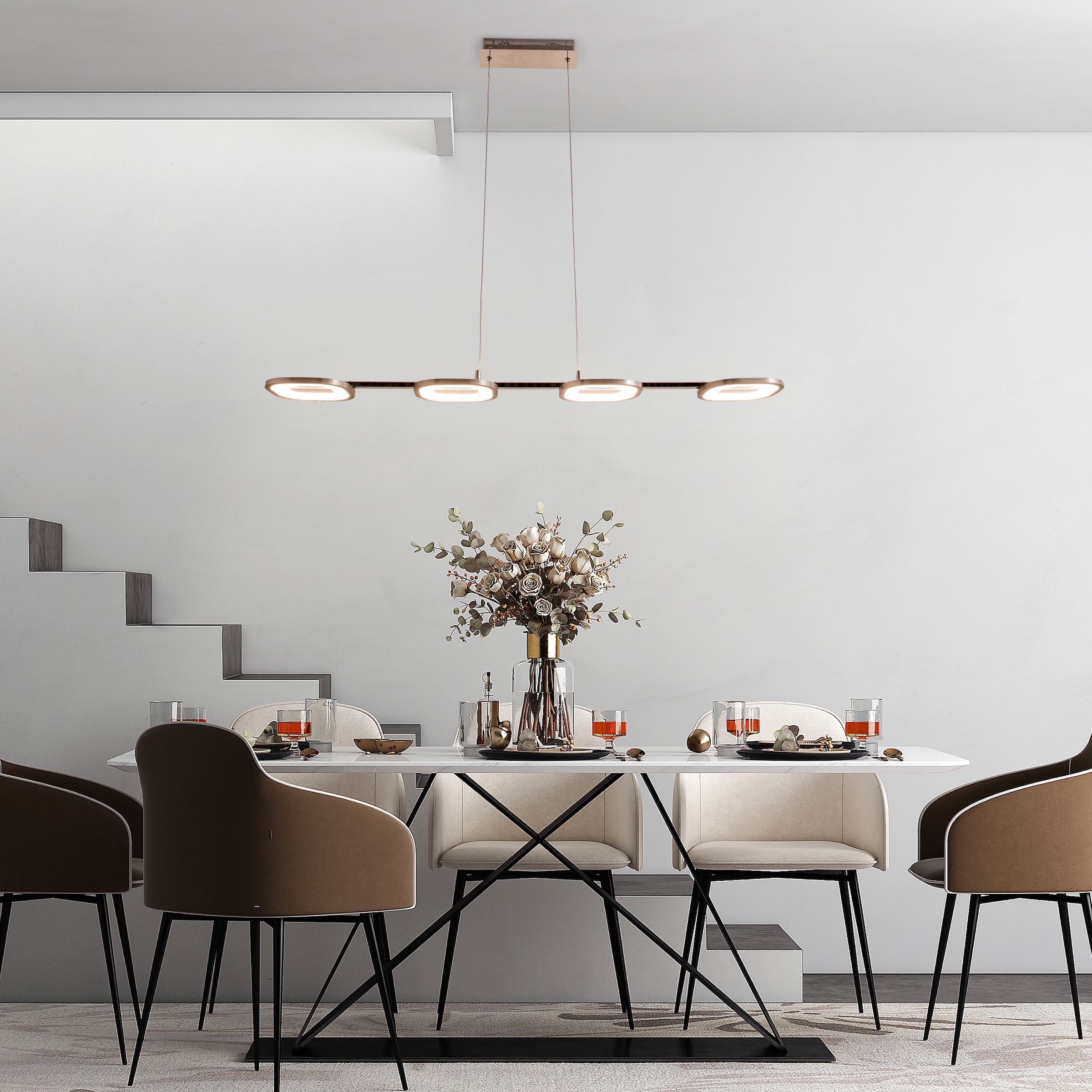 näve LED Pendelleuchte »Beam«, 4 flammig, Leuchtmittel LED-Modul | LED fest integriert, 4 Brennstellen, Höhe 150cm, Länge 100cm, warmweißes Licht