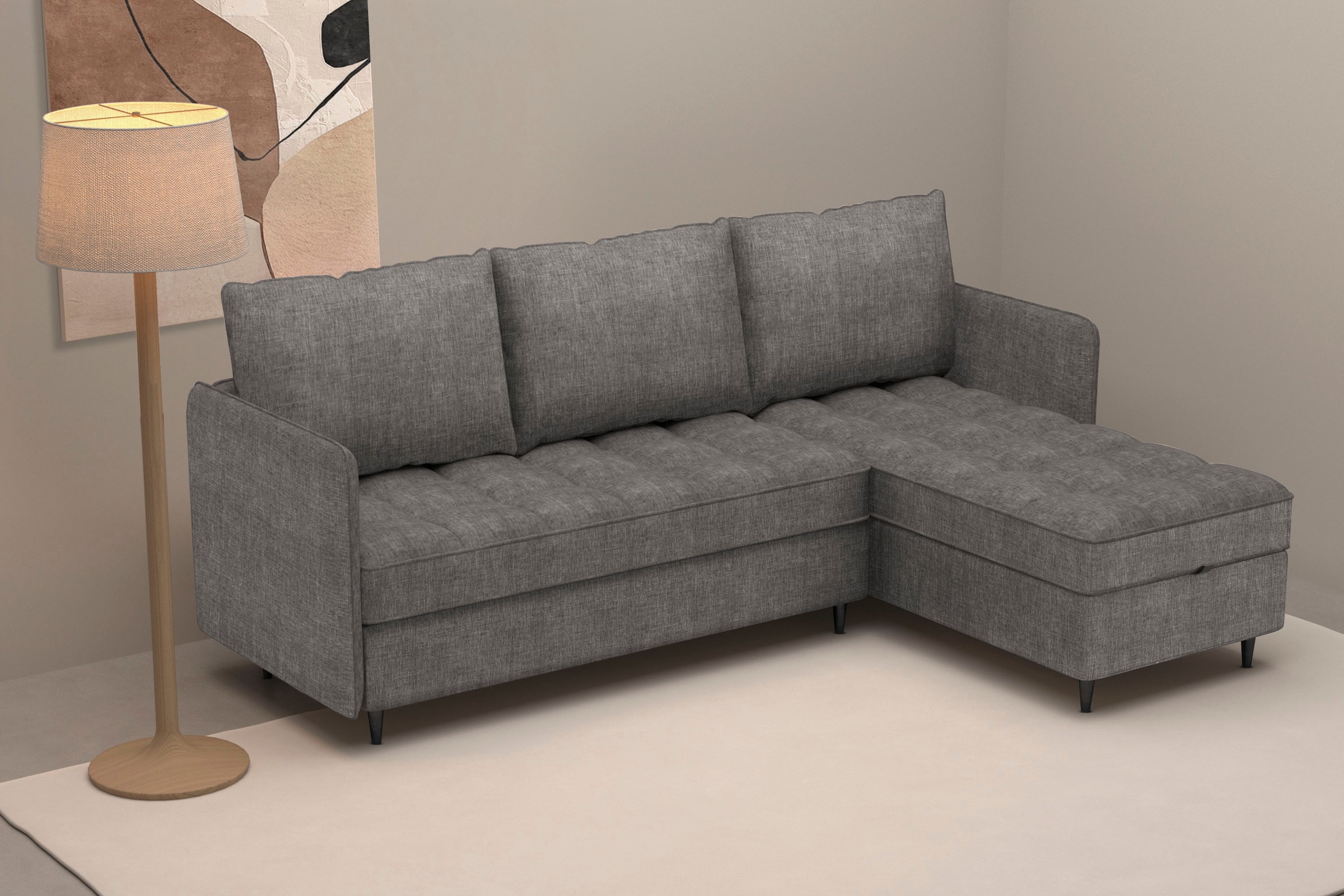 Dorel Home Ecksofa »LINDHUS, L-Form, verschiedene Stellvarianten, Loungesofa, Schlaf-Liege«, Modulsofa, Recamiere, großer Bettkasten, Cord, Chenille