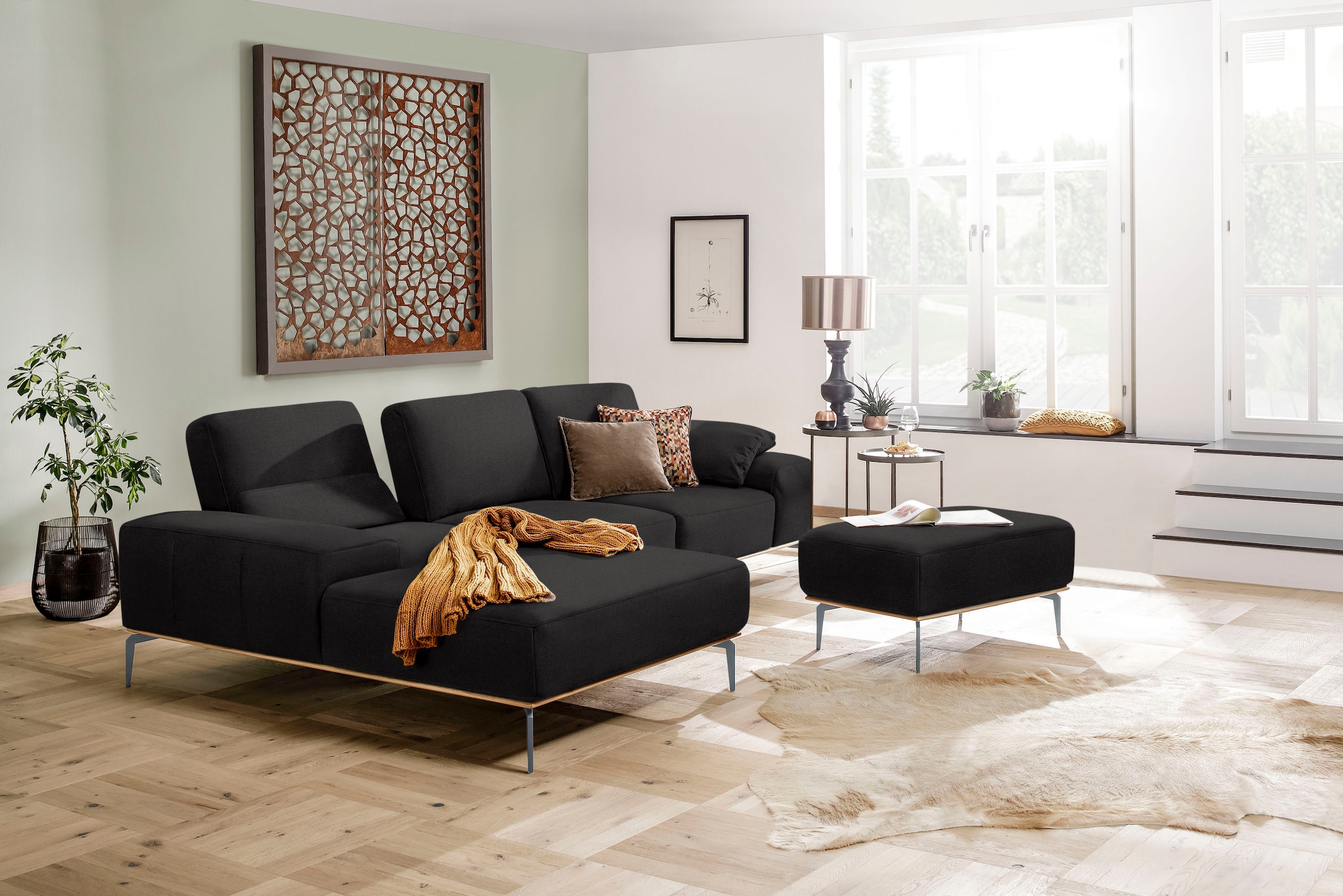 W.SCHILLIG Polsterhocker »run«, mit elegantem Holzsockel, Füße in Silber matt, Breite 75 cm