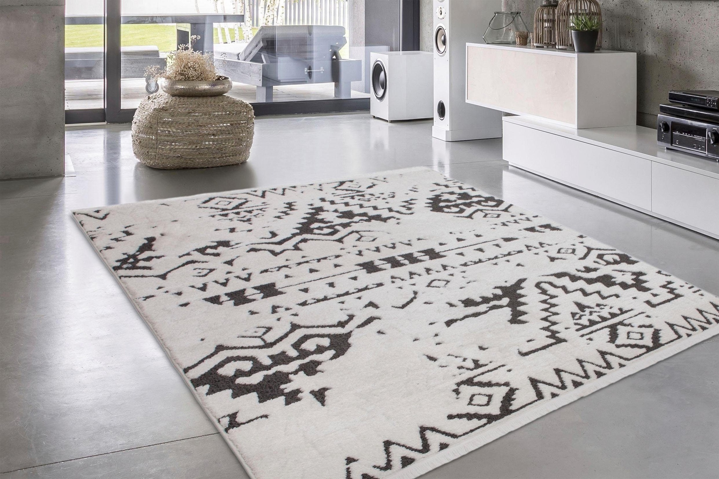 calo-deluxe Teppich »Yoel 115«, rechteckig, 23 mm Höhe, Hoch-Tief-Struktur mit Fransen, Wohnzimmer