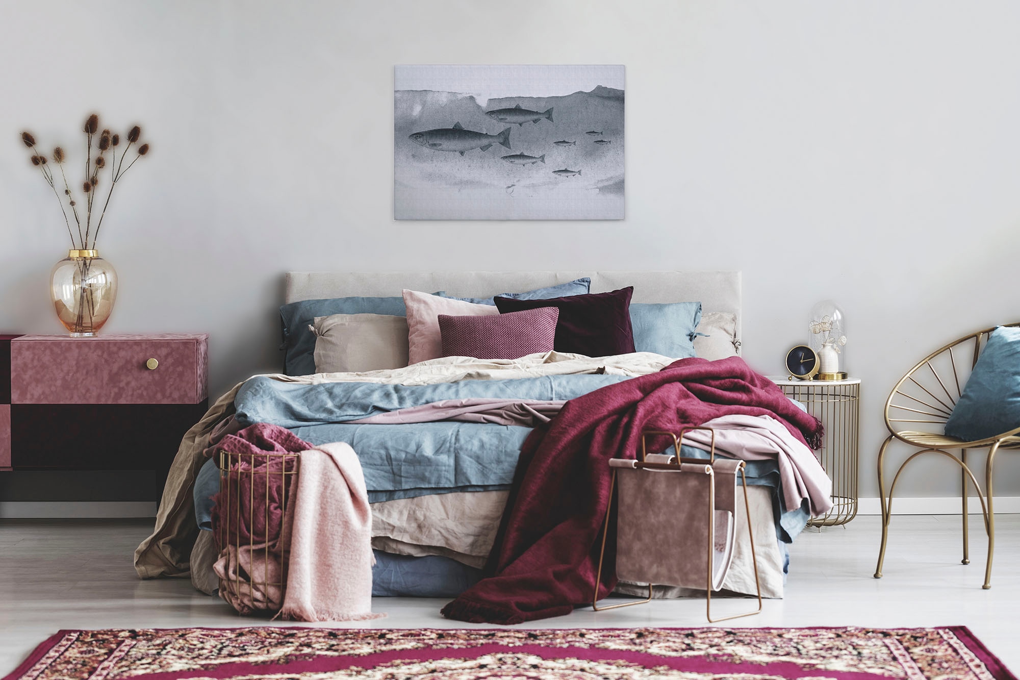 A.S. Création Leinwandbild »into the blue 3« Kunst | Tiere 1 Stk. tlg. Keilrahmen Unterwasser Welt Fische Grau Leinwand-Bild Wohnzimmer Wand