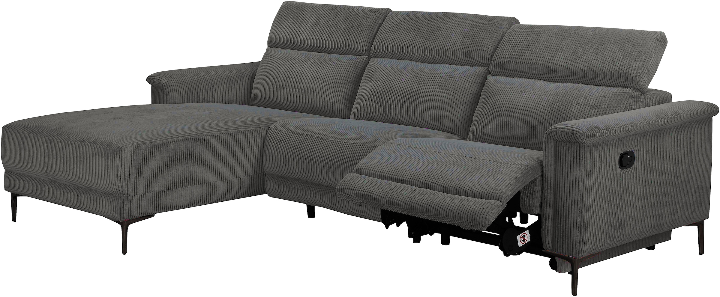 OTTO home Ecksofa »LUND Cord, L-Form, 261 cm, man. o. elektr. Relaxfunktion (mit USB-A)« mit USB A-Anschluss bei elektrischer Variante und Kopfteilverstellung