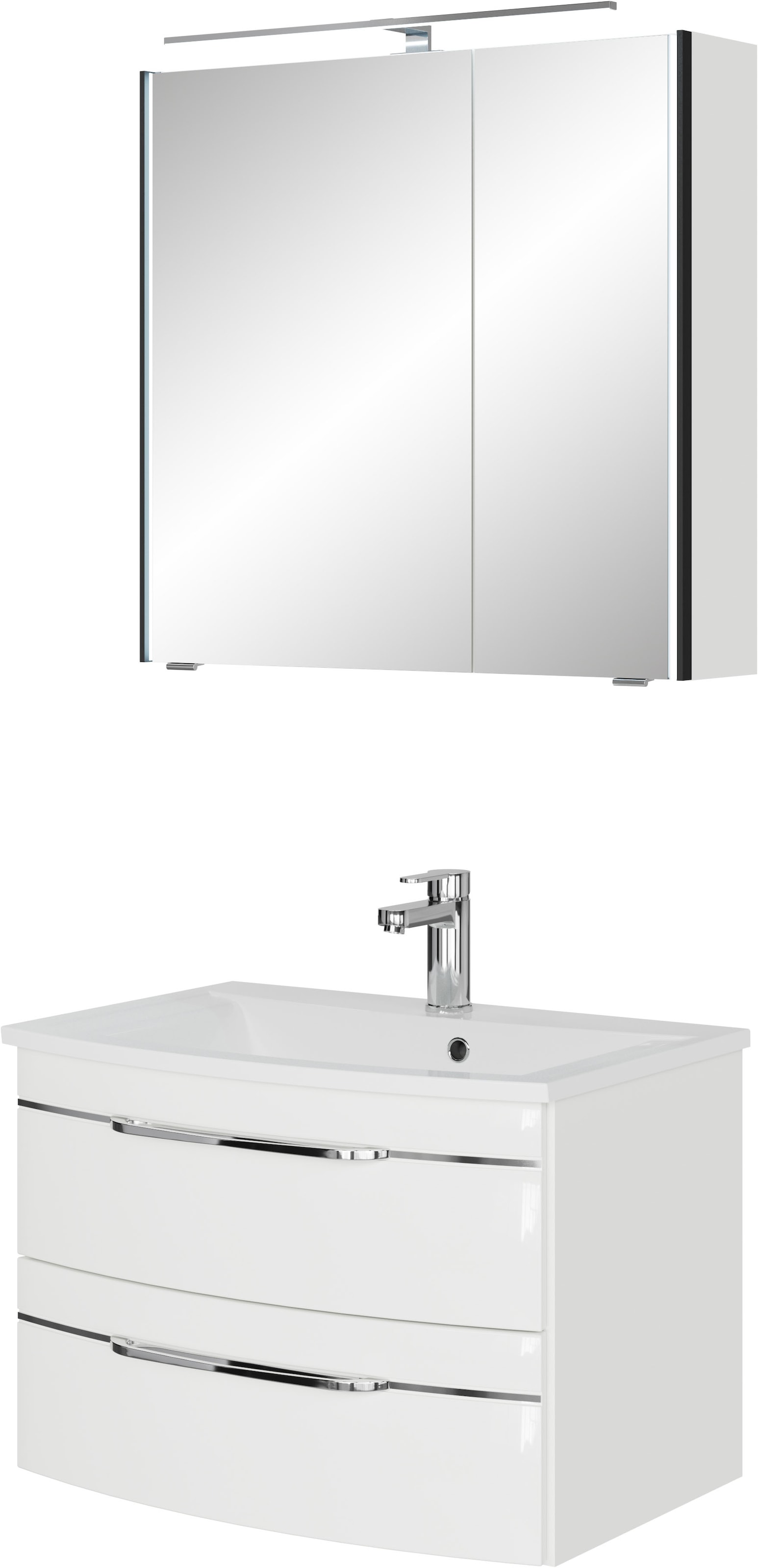 Saphir Badmöbel-Set »Serie 7045 2-teilig Mineralmarmor-Waschtisch mit LED-Spiegelschrank«, (Set, 2 St.), Badezimmer-Set 73,2 cm breit, inkl. Türdämpfer, 2 Türen, 2 Schubladen