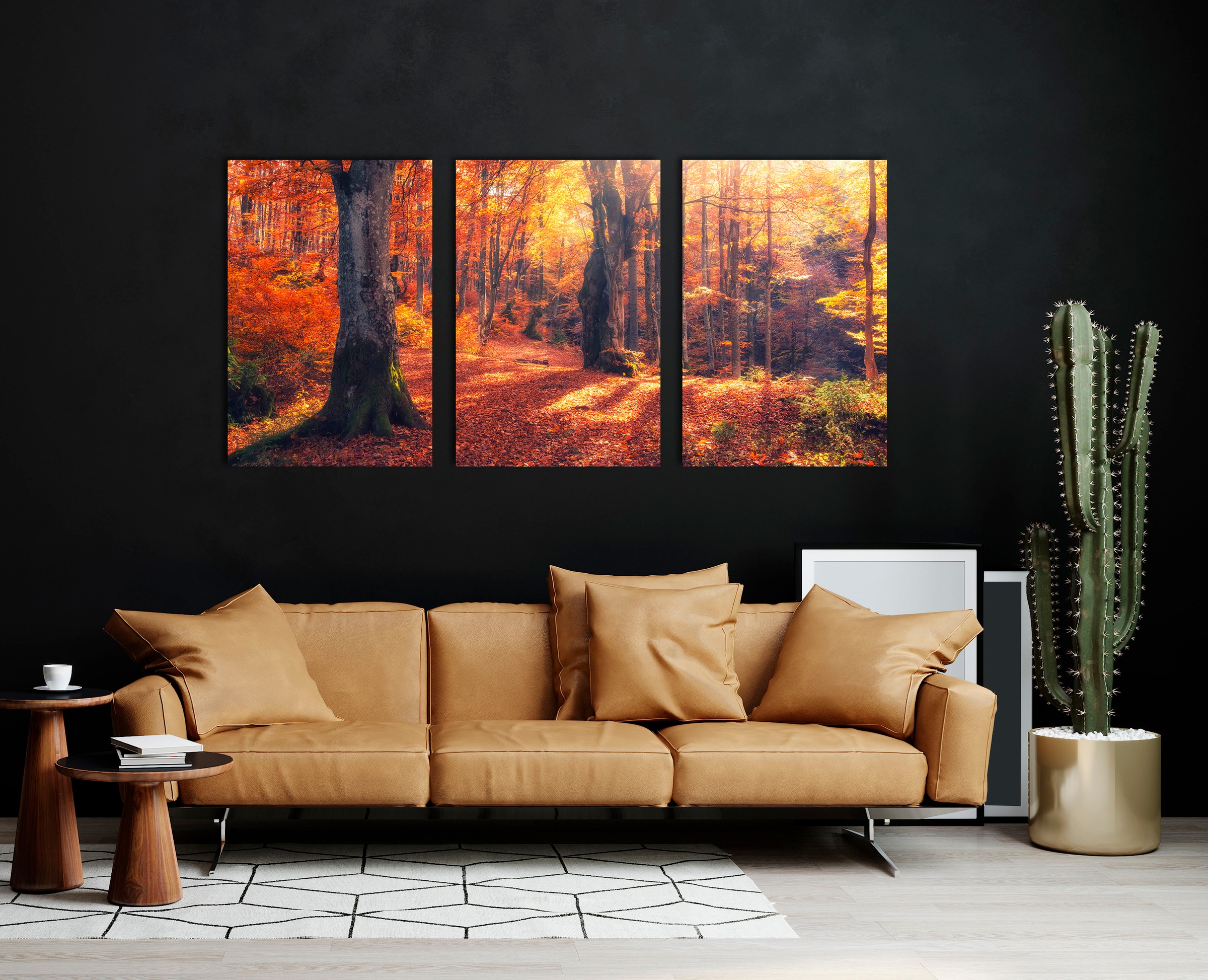 queence Acrylglasbild »Herbstwald 3-teilig«, Wald-Waldbilder-Bäume-Baum-Baumbilder-Sonnenaufgang & -untergang-Spa-Spa Bilder, (1 St.), Fine Art-Print in Galeriequalität