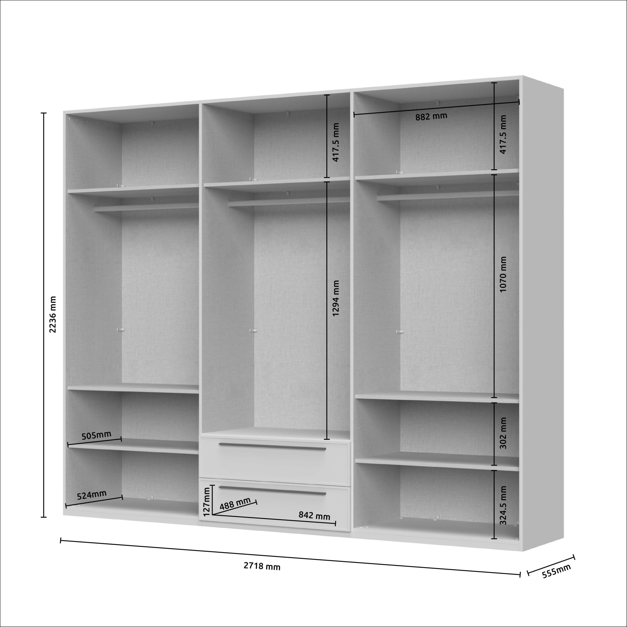 PLACES OF STYLE Drehtürenschrank »Opera mit oder ohne Kranz inkl. LED-Bel. ,B 227,272,317 oder 362 cm« Schubkästen, UV lackiert, Soft Close Funktion, Höhenverstellbare Füße
