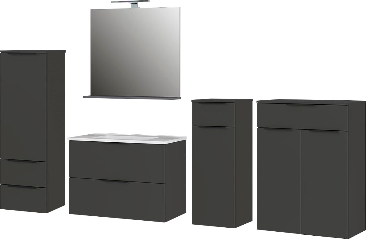 GERMANIA Badmöbel-Set »Crandon«, (5 St.), inkl. WT-Unterschrank, Spiegel, Schrank, Mediumschrank und Kommode