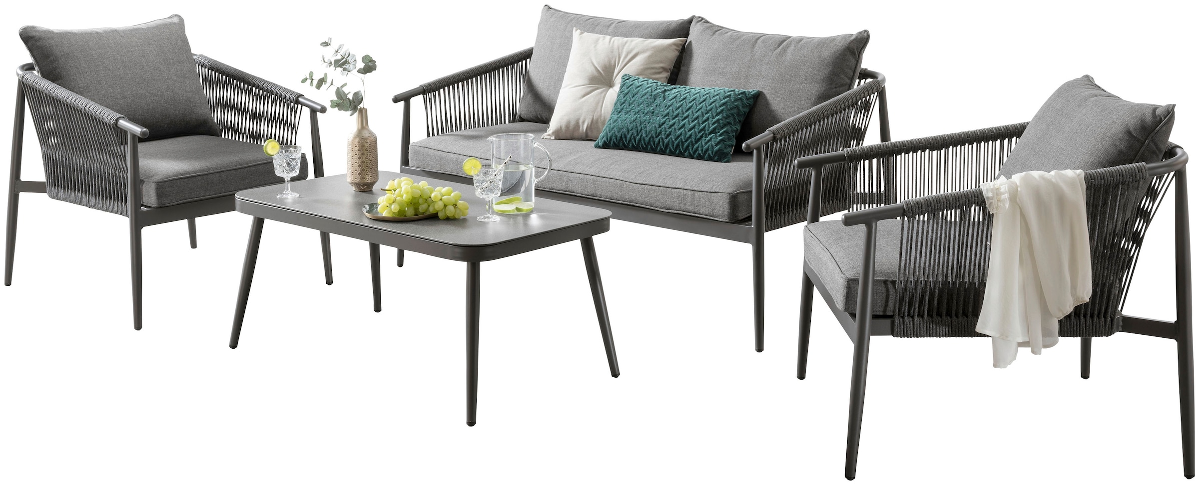 Destiny Gartenlounge-Set »VERONA«, (11 tlg., 1x 2er Sofa, 2x Sessel, 1x Tisch, inkl. Auflagen), Aluminium, Olefin-Rope