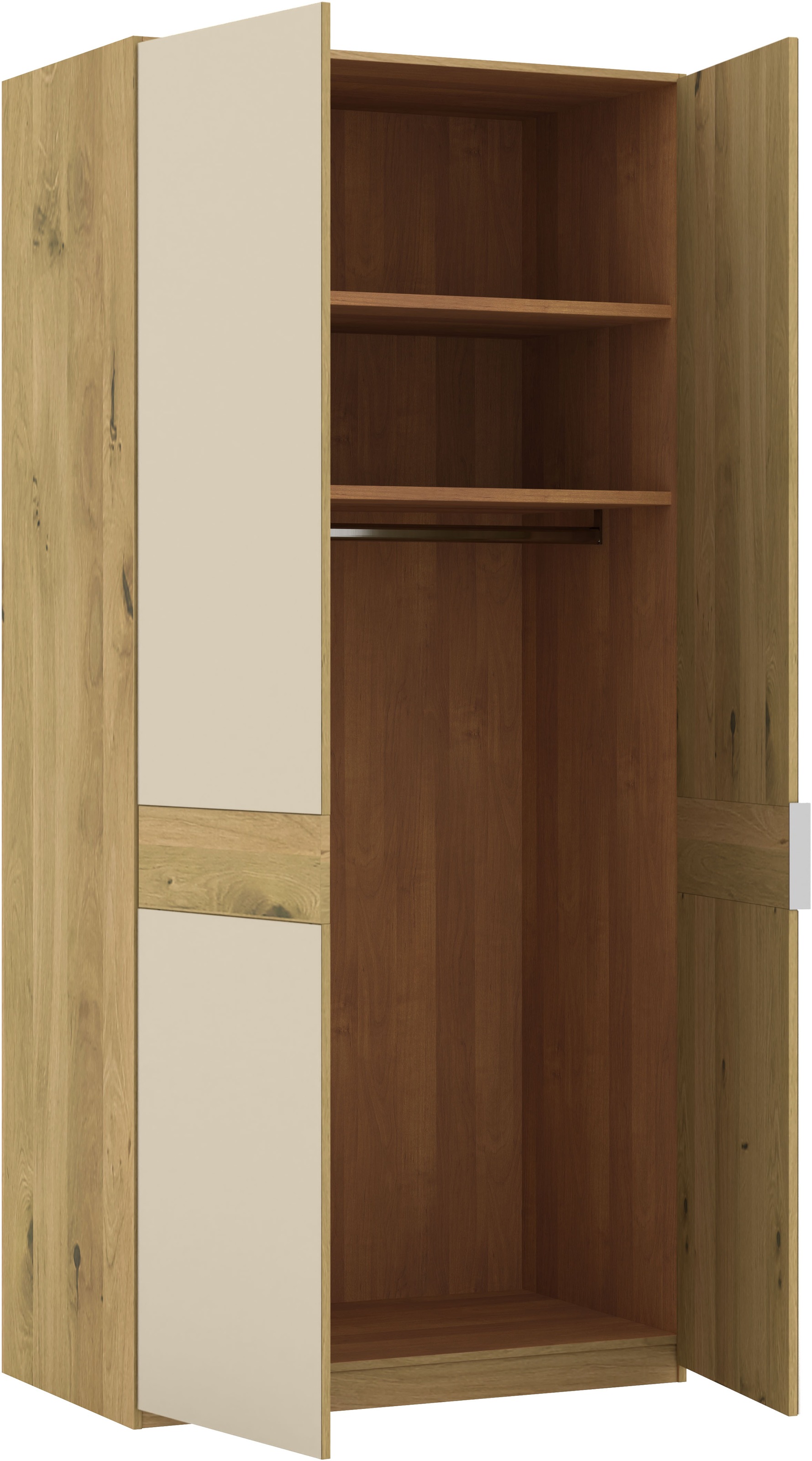 Musterring Drehtürenschrank »Savona, Kleiderschrank, Schrank, Garderobe, teilmassiv Eiche« mit Türdämpfern, mit Spiegel oder Glas, extra Böden, MADE IN GERMANY,  Türen in Bianco-Eiche massiv, Spiegel-/Glastüren, verschiedene Größen