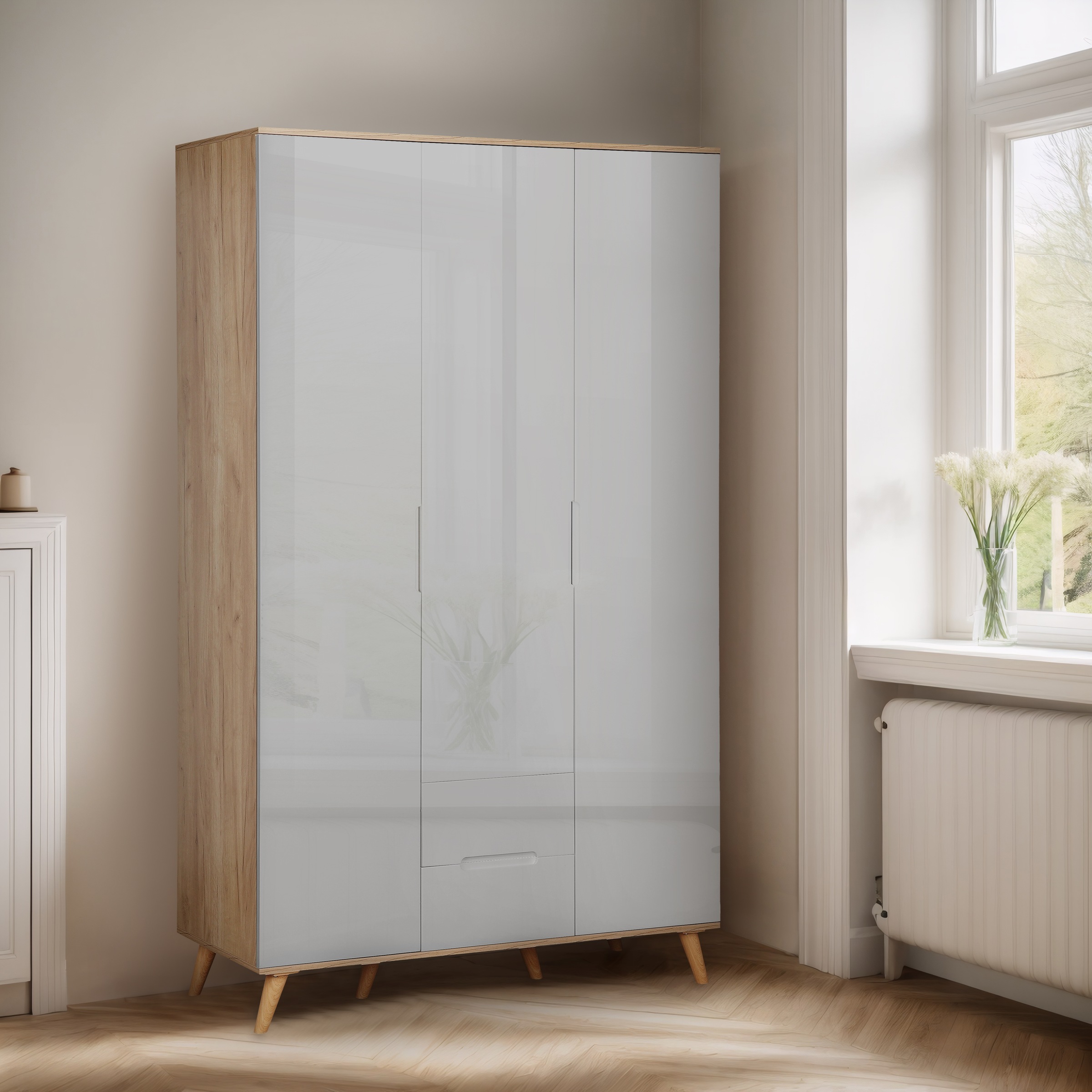 andas Kleiderschrank »Lund Schlafzimmerschrank Bestseller im skandinavischem Design«, Garderobenschrank mit Premium Innenausstattung, Breite 120cm