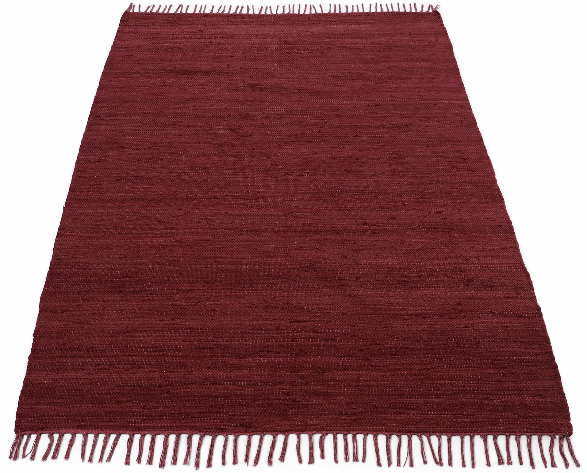 carpetfine Teppich »Kelim Chindi uni, auch als Läufer«, rechteckig, 5 mm Höhe, Wendeteppich, reine Baumwolle, handgewebt, Uni-Farben, mit Fransen
