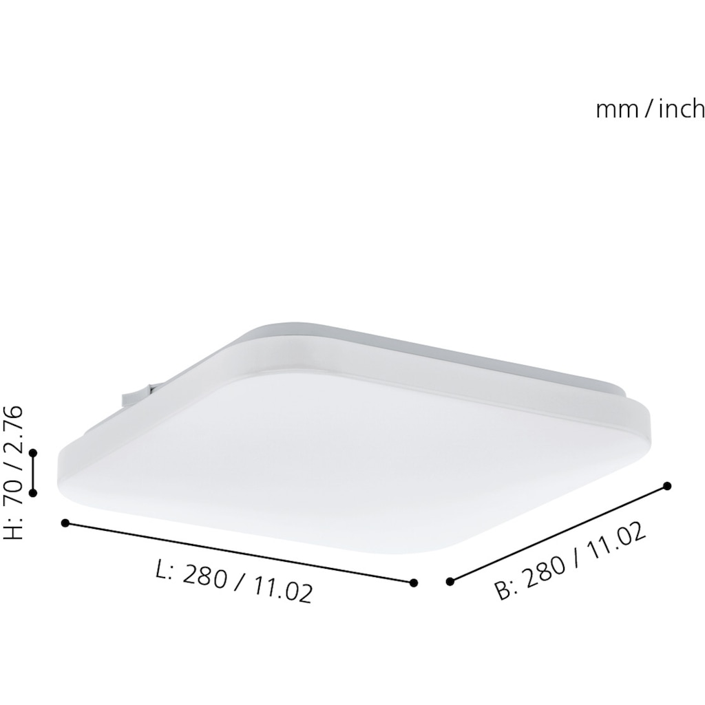 EGLO Deckenleuchte »FRANIA«, LED-Board, Warmweiß, weiß / L28 x H7 x B28 cm / inkl. 1 x LED-Platine (je 10W, 1100lm, 3000K) - Deckenlampe - Schlafzimmerlampe - Büroleuchte - Lampe - Schlafzimmer - Küche - Flur - Flurlampe - Küchenlampe