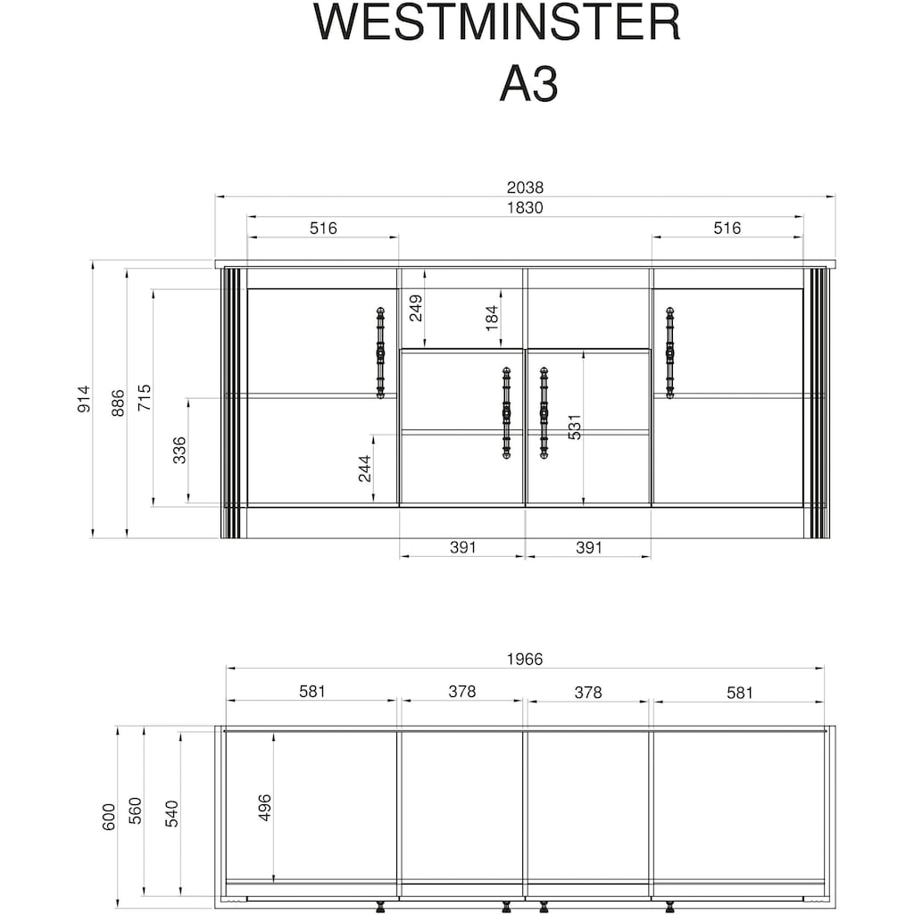 Kochstation Küche »KS-Westminster«, Breite 204 cm, ohne E-Geräte