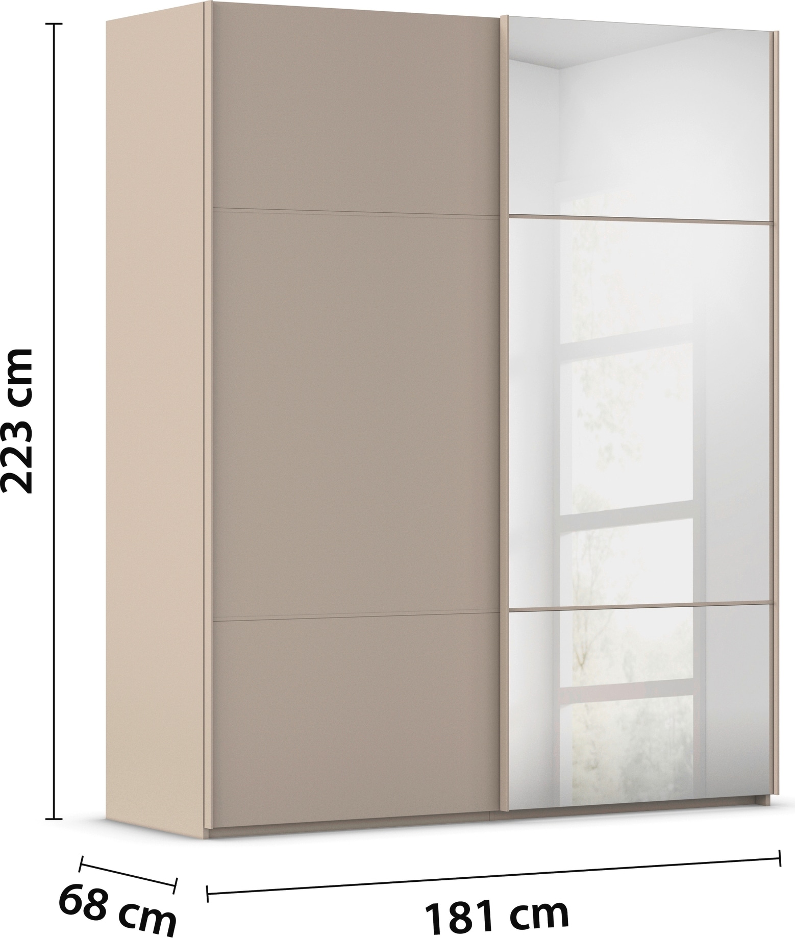 rauch Schwebetürenschrank »Kleiderschrank Schrank Garderobe Schlafzimmerschrank SCALE-TRIO« edle dreigeteilte Front mit 2 Zierleisten und Spiegel MADE IN GERMANY