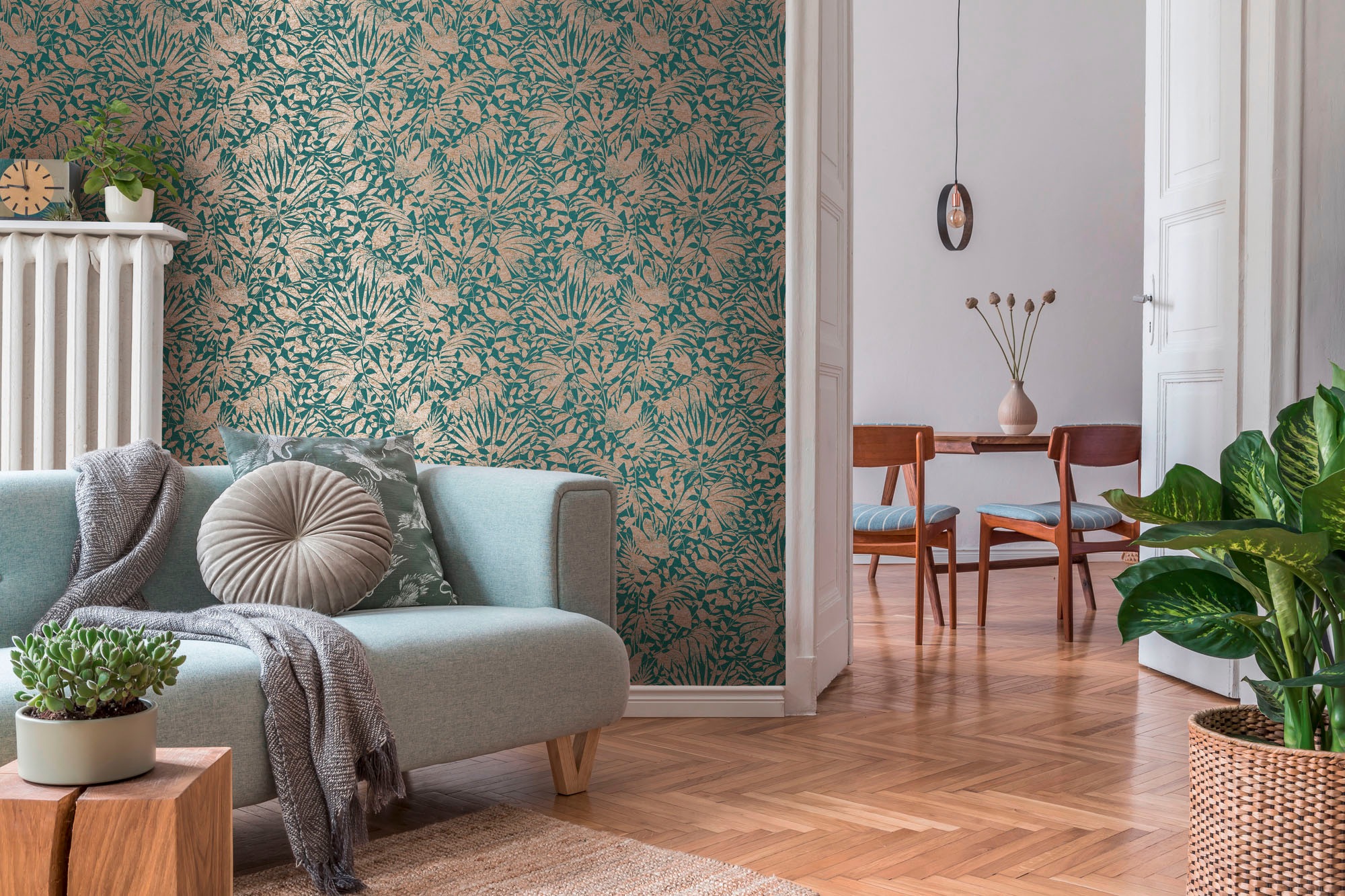 A.S. Création Vliestapete »THE BOS Floral Blätter«, glänzend-abstrakt-organisch, Florale Tapete Tapete Floral Tapeten Wohnzimmer Schlafzimmer Küche