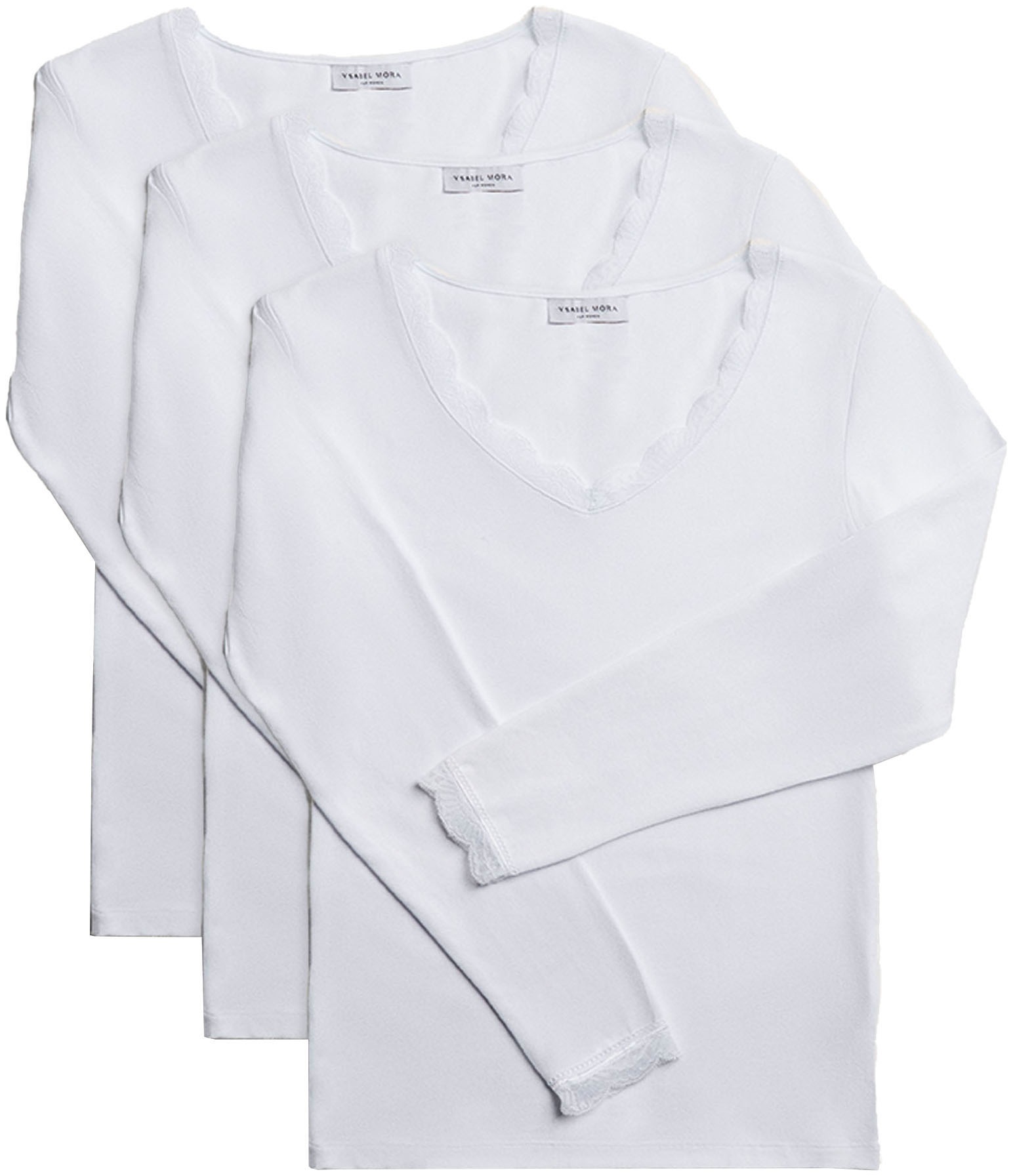 YSABEL MORA Langarmshirt »BASIC COLLECTION COTTON WITH LACE«, (3er Pack), das perfekte Basic-Longsleeve für jeden Tag
