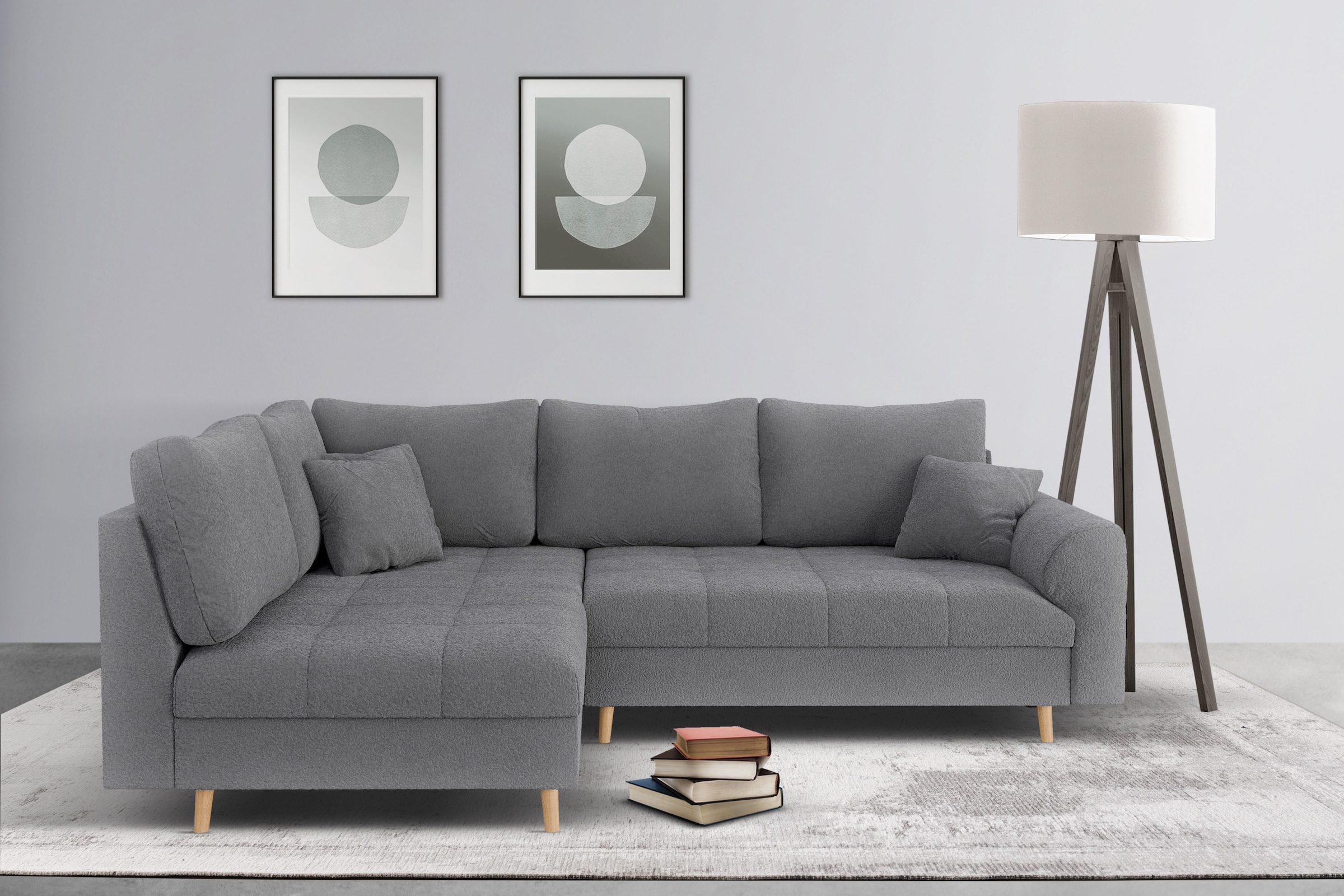 Home affaire Ecksofa »CHARRE L-Form mit Ottomane, Maße B/T/H: 231/161/81 cm«, feine Steppung, lose Rücken- und Zierkissen, auch in Cord und Bouclé
