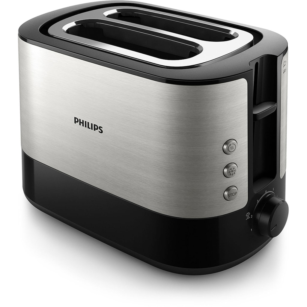 Philips Toaster »HD2637/90 Viva Collection«, 2 kurze Schlitze, für 2 Scheiben, 1000 W, Brötchenaufsatz, Krümelschublade, 7 Bränungsstufen, 3 Funktionen