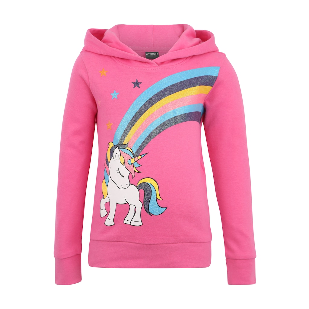 KIDSWORLD Langarmshirt »EINHORN Regenbogen«, mit Glitzerdruck