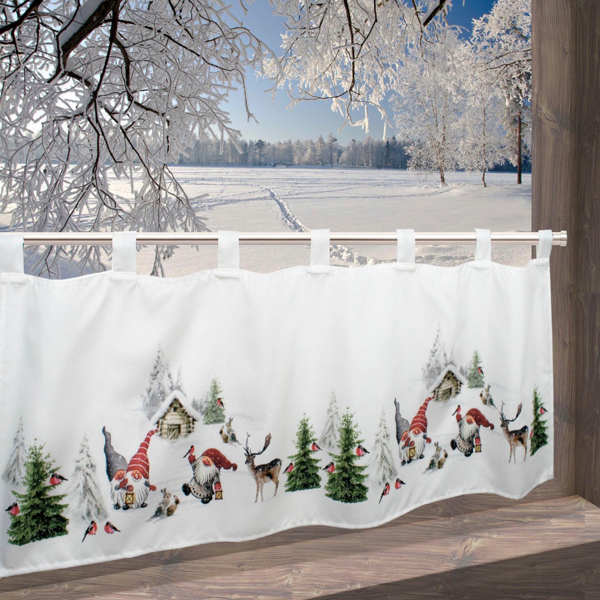 Scheibengardine »Winterstimmung«, (1 St.), mit Schlaufenaufhängung, für die Küche