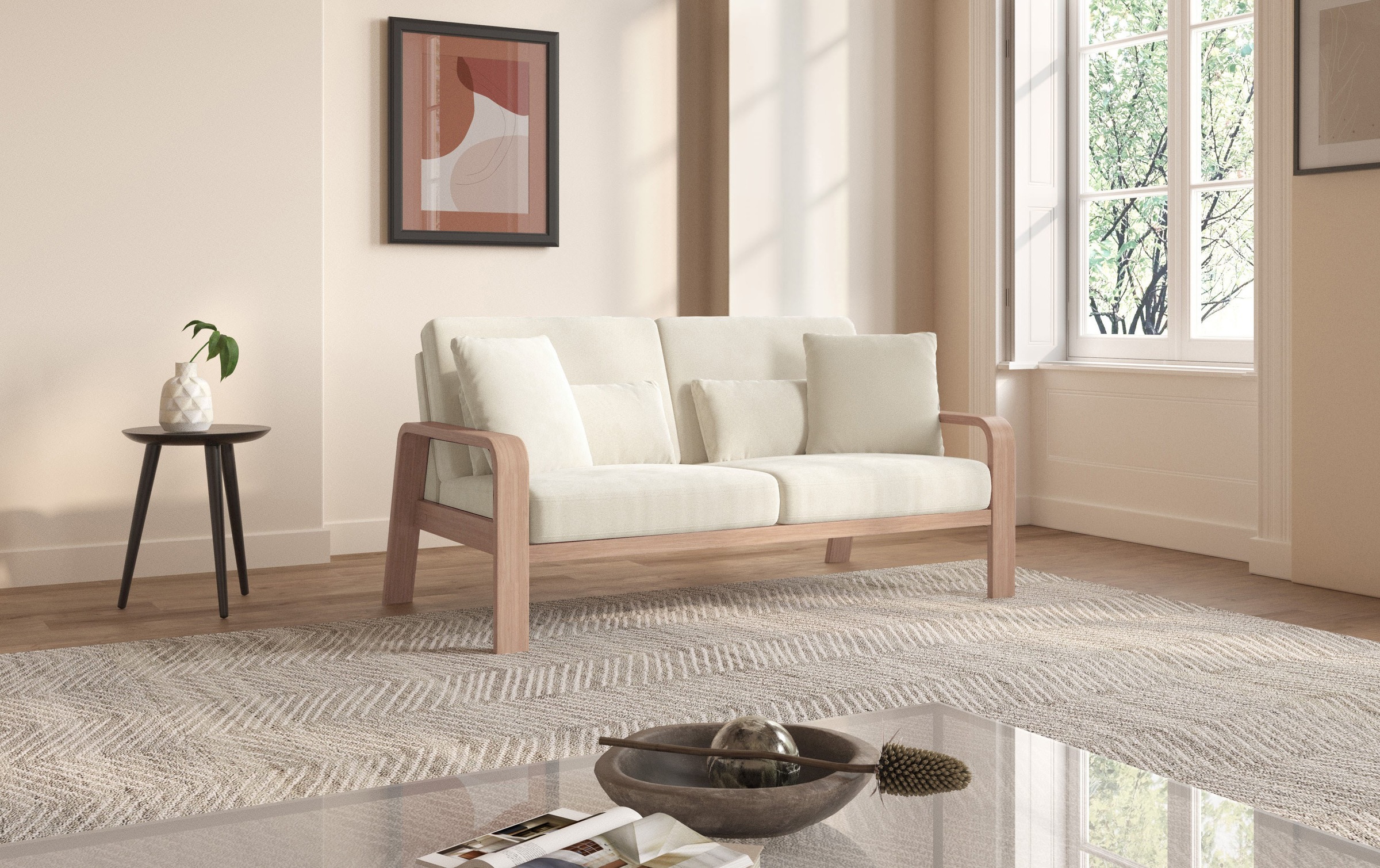 sit&more 2,5-Sitzer »Kolding«, Armlehnen aus Buchenholz in natur, verschiedene Bezüge und Farben