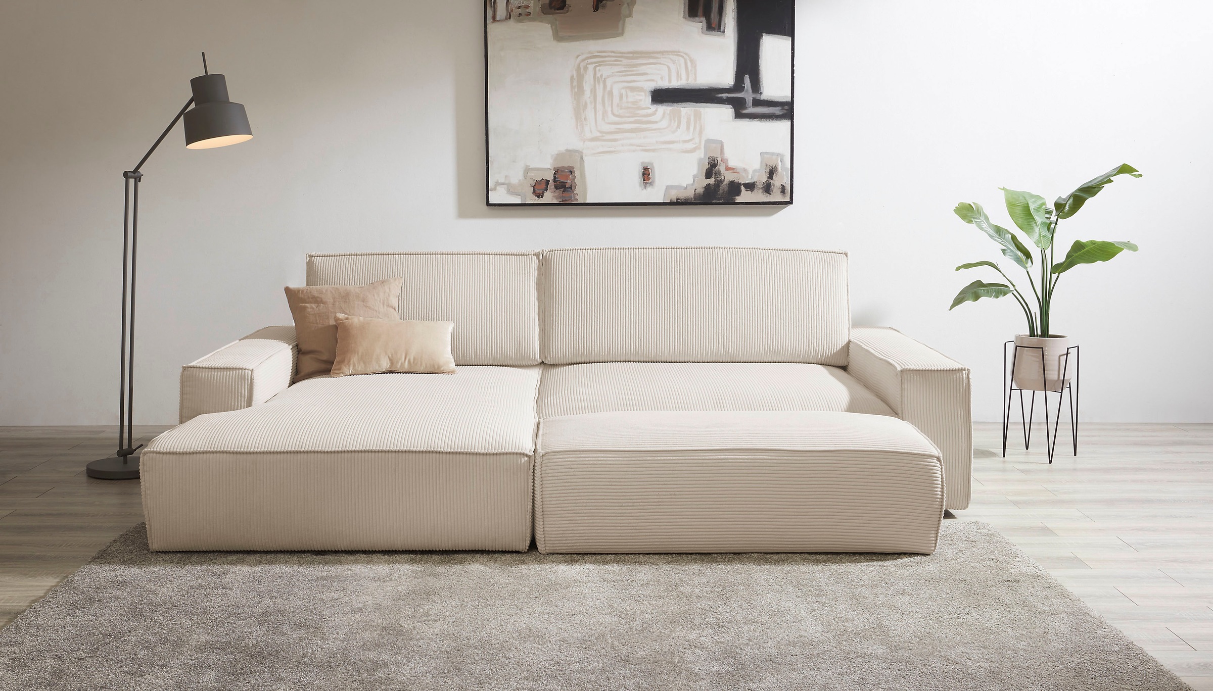 Home affaire Polsterecke »NEU: SHERWOOD XXL tief, L-Form mit Schlaffunktion, Big-Sofa mit Hocker«, (Set, 2 St.), stellbar zum Schlafsofa (Krokodilverbinder), Cord, Leinenoptik