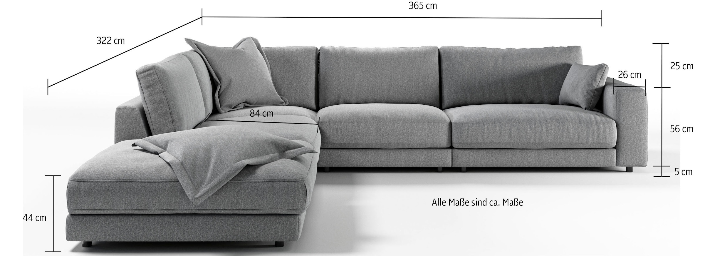 3C Candy Ecksofa »Enisa II, bequem und komfortabel, großes Familiensofa, L-Form«, incl. 3 Flatterkissen, wahlweise mit Flecken-Schutz-Bezug Easy care